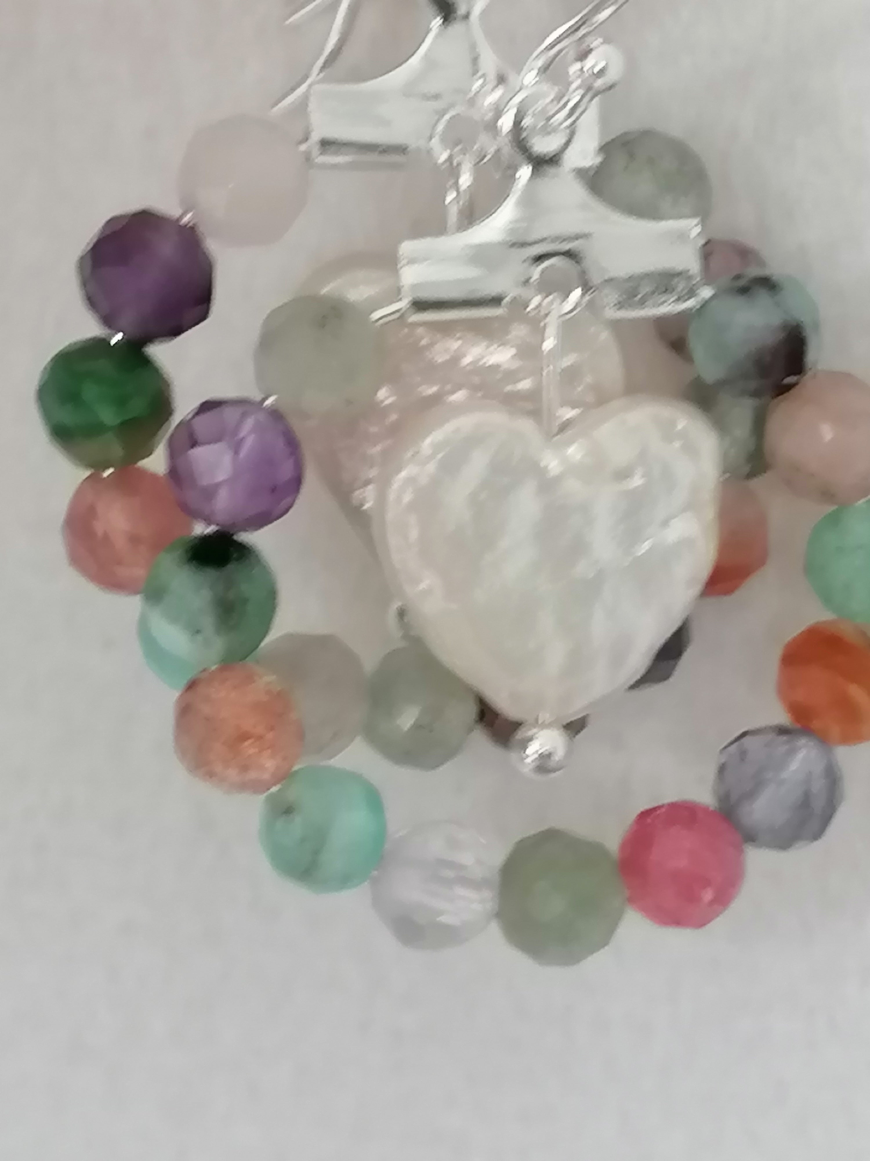 Semi-Precious Gemstone Hoop & Baroque Heart Pearl Earrings | 925 Sterling Silver