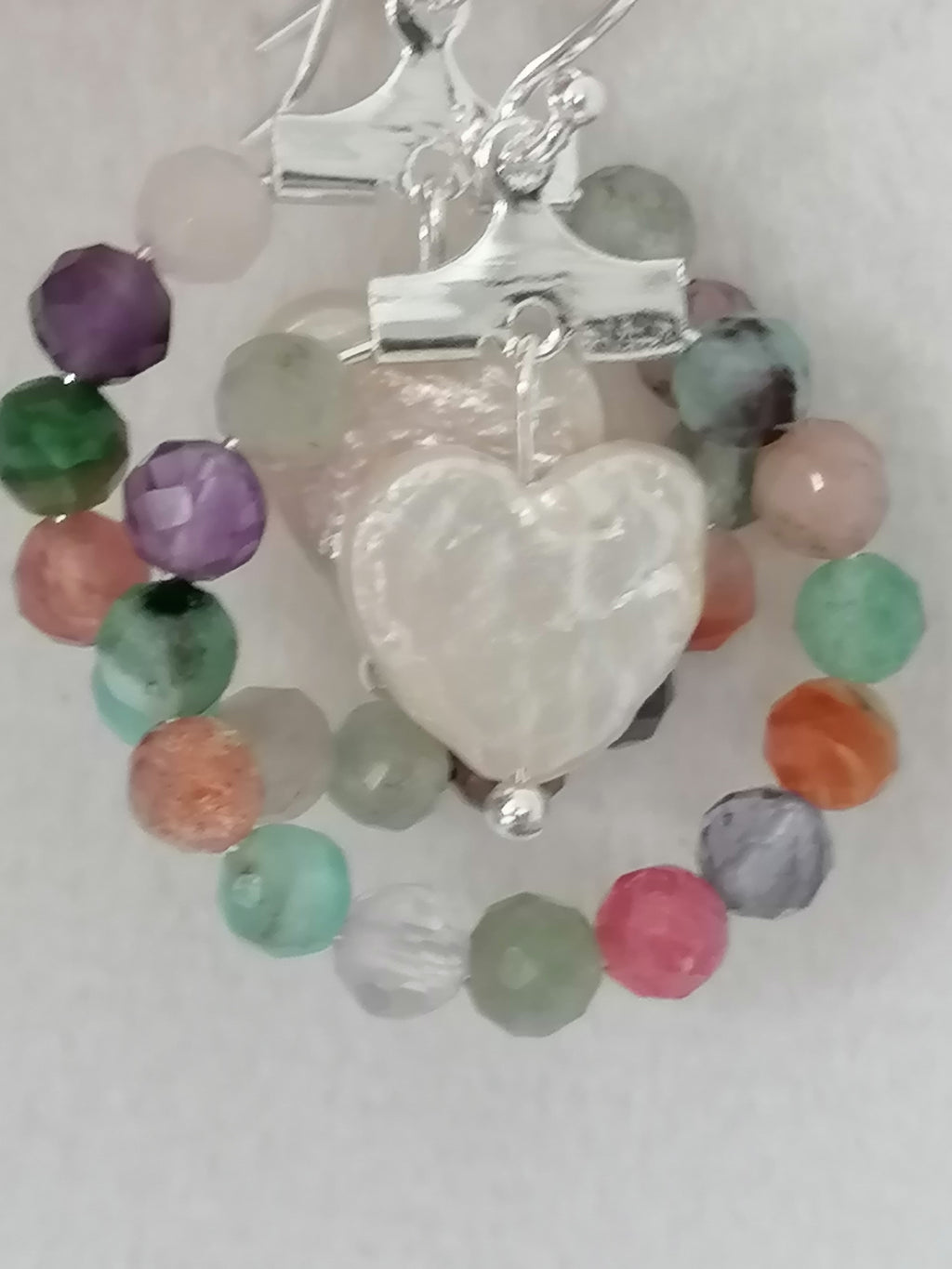 Semi-Precious Gemstone Hoop & Baroque Heart Pearl Earrings | 925 Sterling Silver