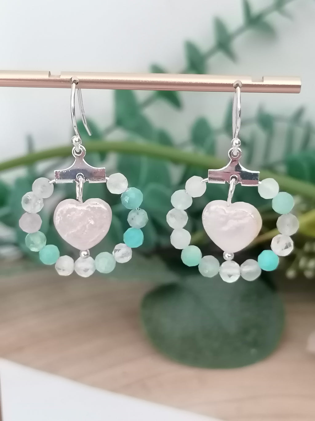 Aqua Gemstone Hoop & Baroque Heart Pearl Earrings | 925 Sterling Silver