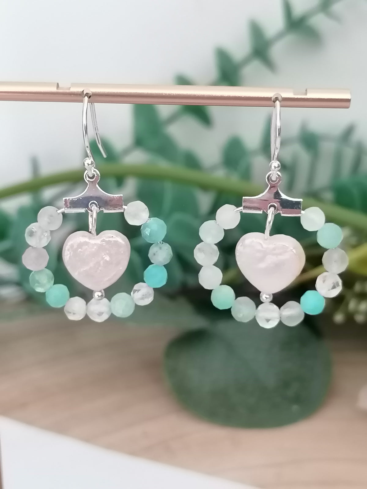 Aqua Gemstone Hoop & Baroque Heart Pearl Earrings | 925 Sterling Silver