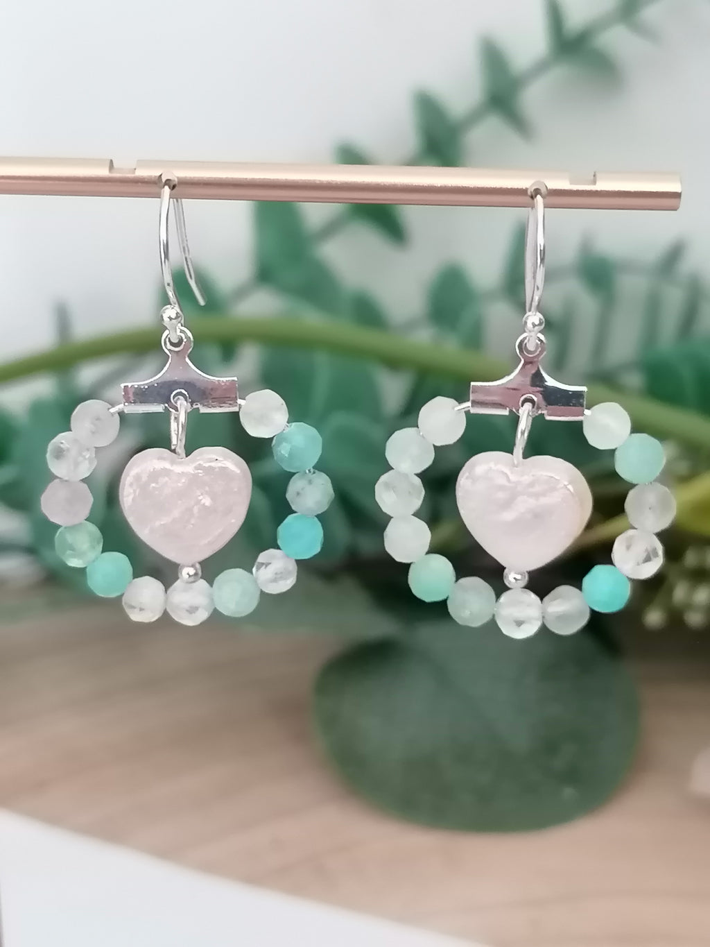 Aqua Gemstone Hoop & Baroque Heart Pearl Earrings | 925 Sterling Silver