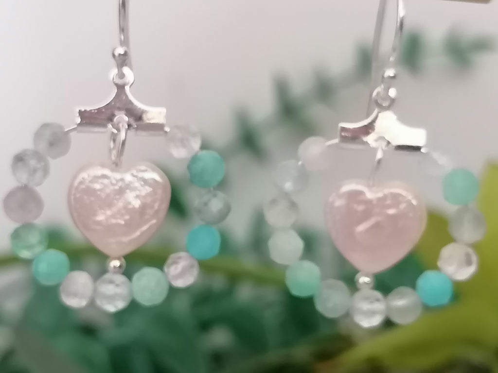 Aqua Gemstone Hoop & Baroque Heart Pearl Earrings | 925 Sterling Silver
