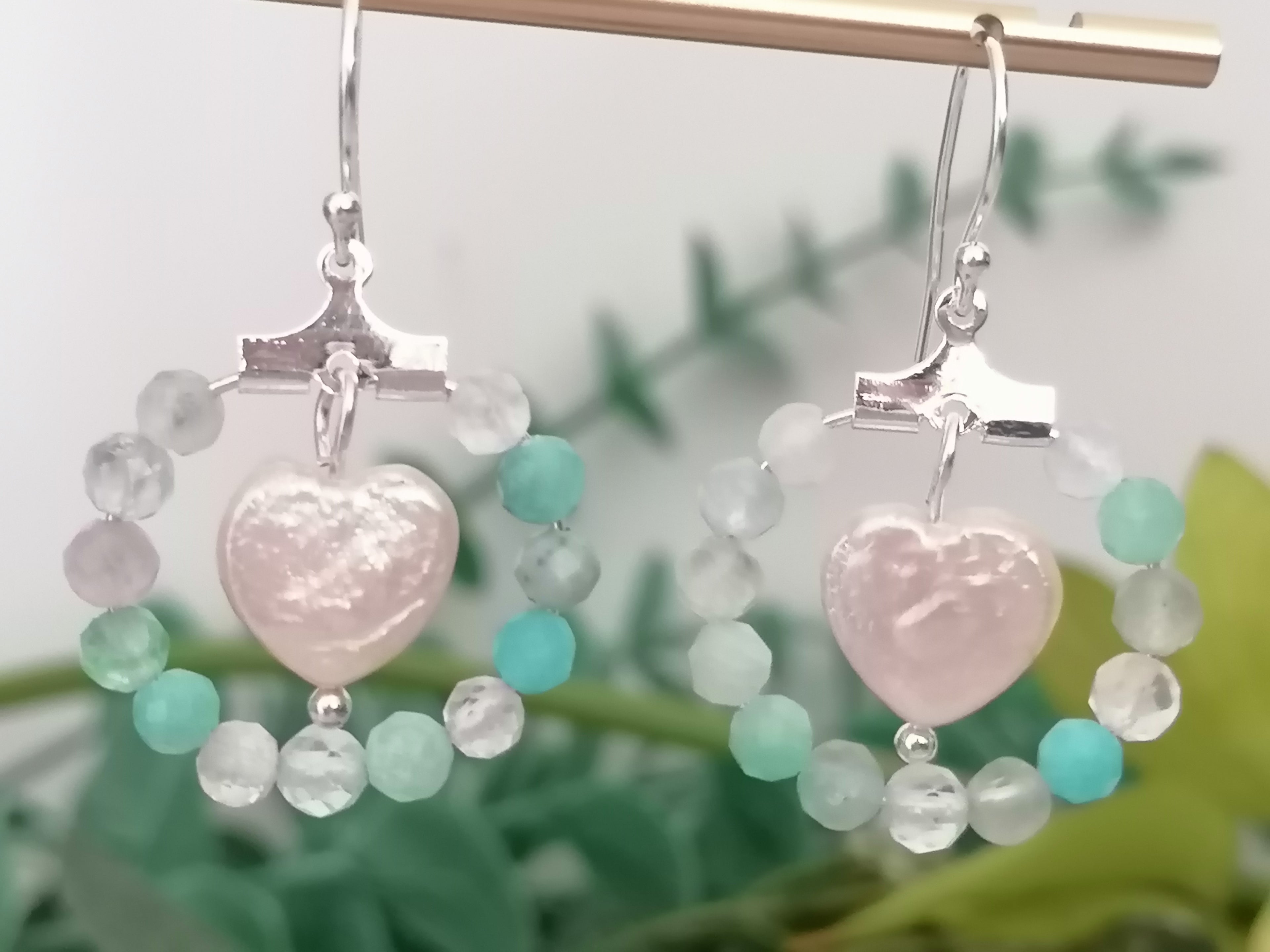 Aqua Gemstone Hoop & Baroque Heart Pearl Earrings | 925 Sterling Silver