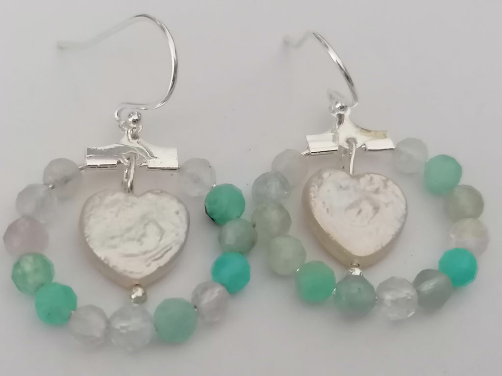 Aqua Gemstone Hoop & Baroque Heart Pearl Earrings | 925 Sterling Silver