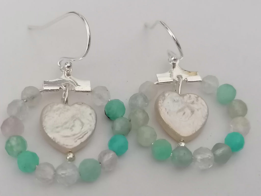 Aqua Gemstone Hoop & Baroque Heart Pearl Earrings | 925 Sterling Silver
