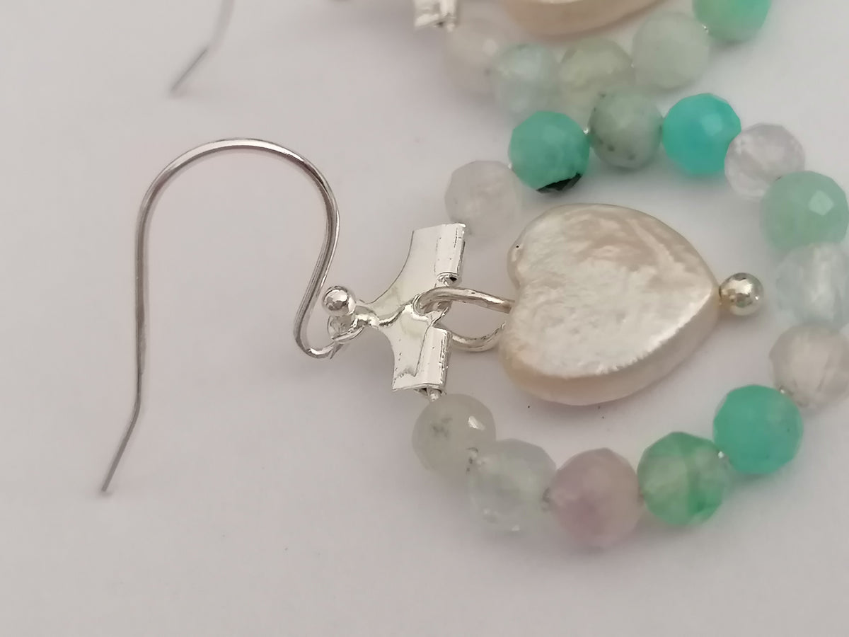 Aqua Gemstone Hoop & Baroque Heart Pearl Earrings | 925 Sterling Silver