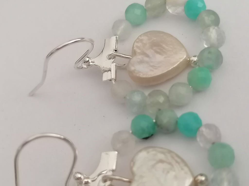 Aqua Gemstone Hoop & Baroque Heart Pearl Earrings | 925 Sterling Silver