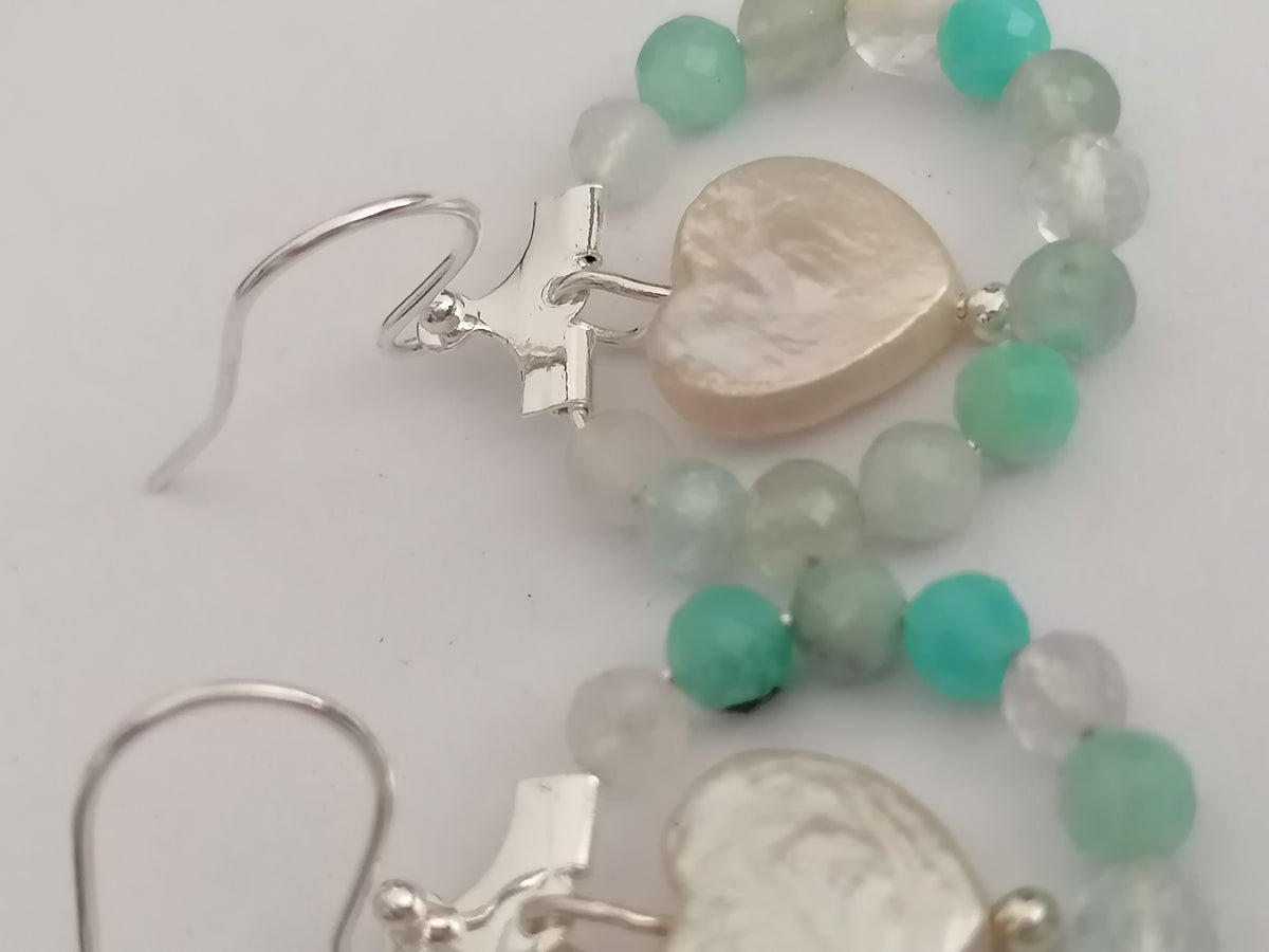 Aqua Gemstone Hoop & Baroque Heart Pearl Earrings | 925 Sterling Silver