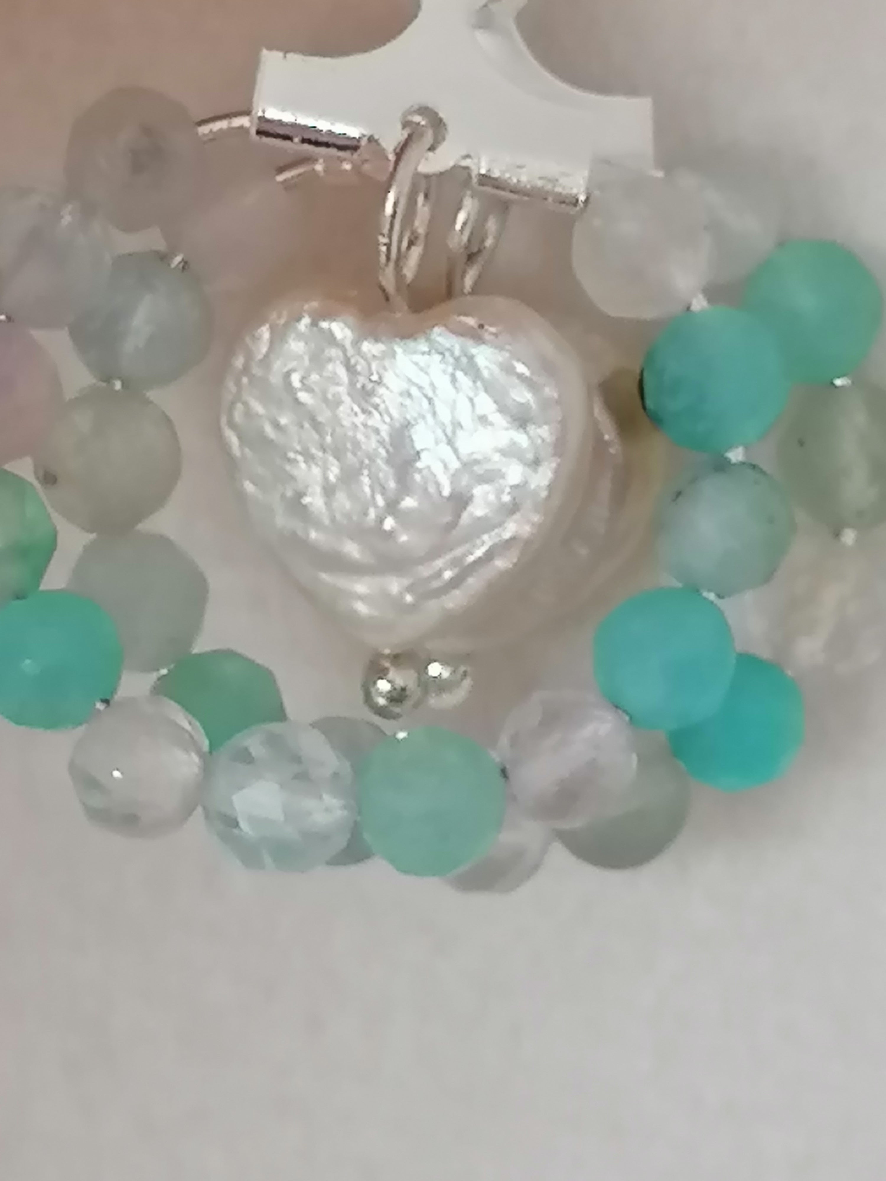 Aqua Gemstone Hoop & Baroque Heart Pearl Earrings | 925 Sterling Silver