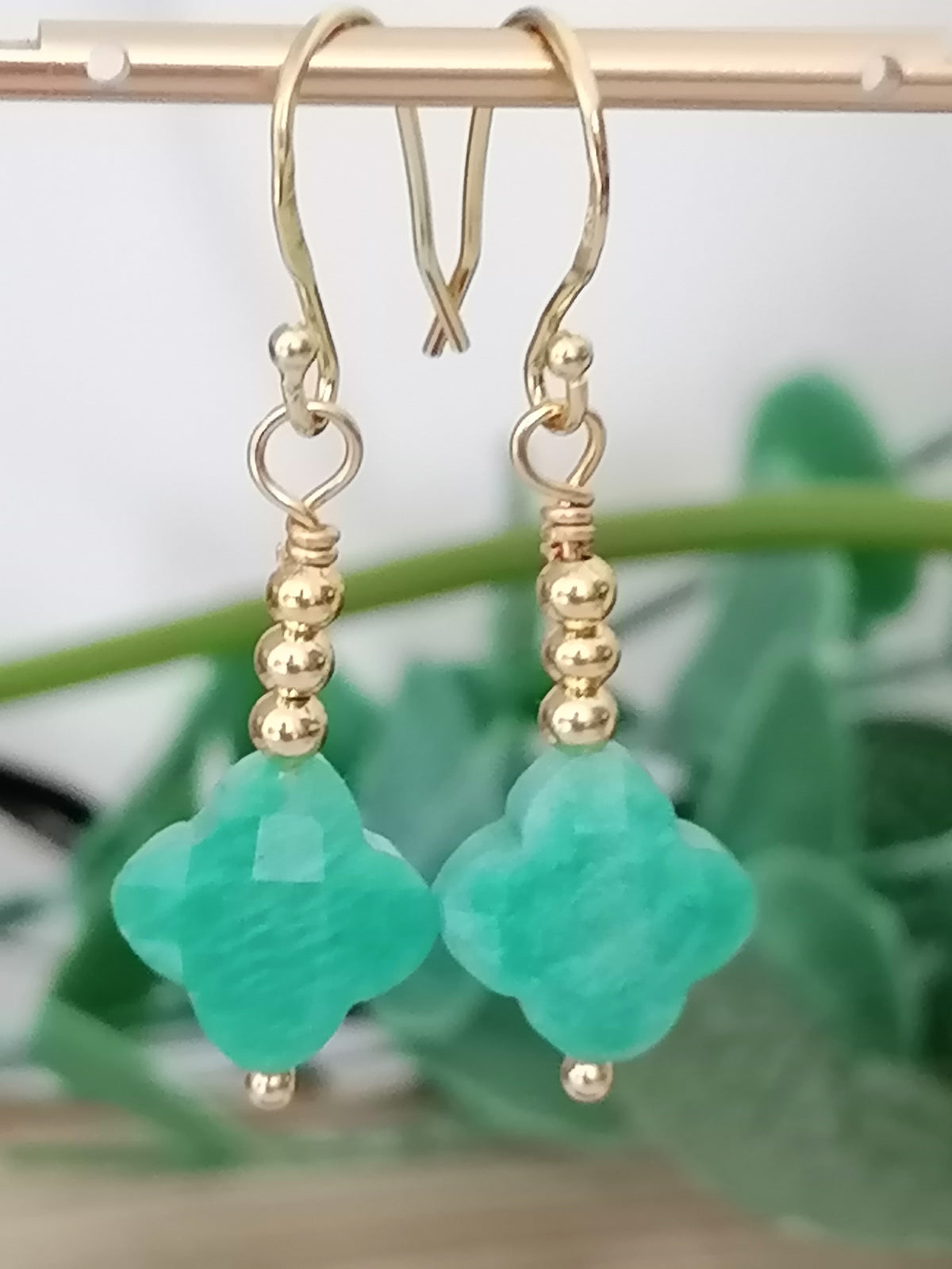 Russian Amazonite Quatrefoil Drop Earrings | 24ct Gold Vermeil
