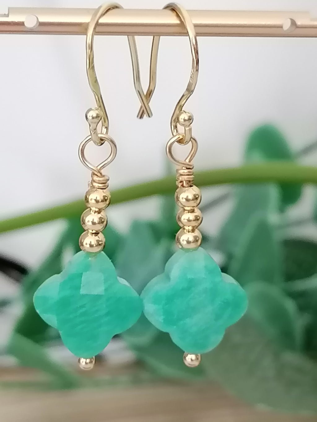 Russian Amazonite Quatrefoil Drop Earrings | 24ct Gold Vermeil