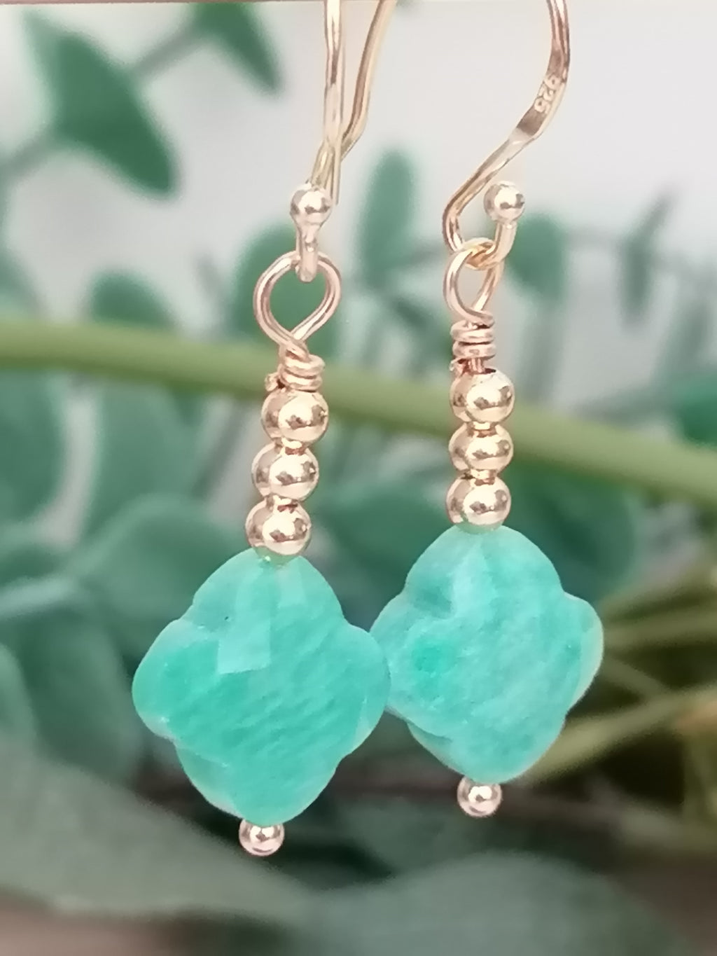 Russian Amazonite Quatrefoil Drop Earrings | 24ct Gold Vermeil