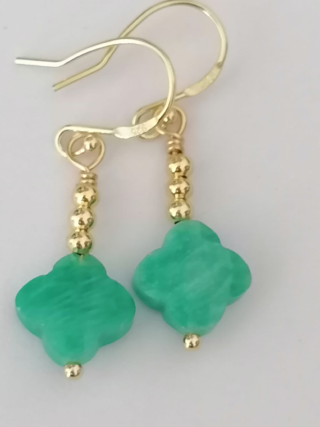 Russian Amazonite Quatrefoil Drop Earrings | 24ct Gold Vermeil