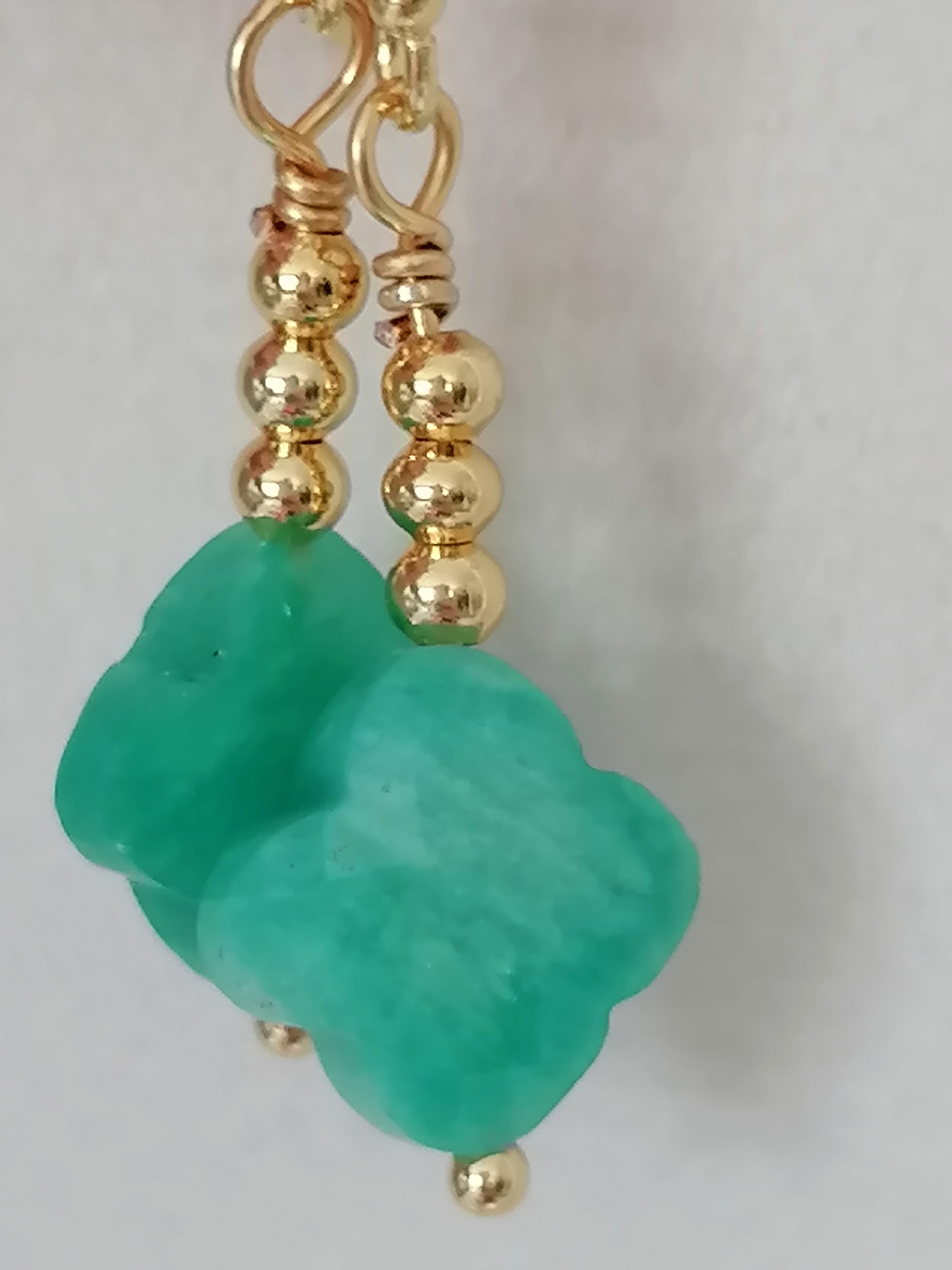 Russian Amazonite Quatrefoil Drop Earrings | 24ct Gold Vermeil