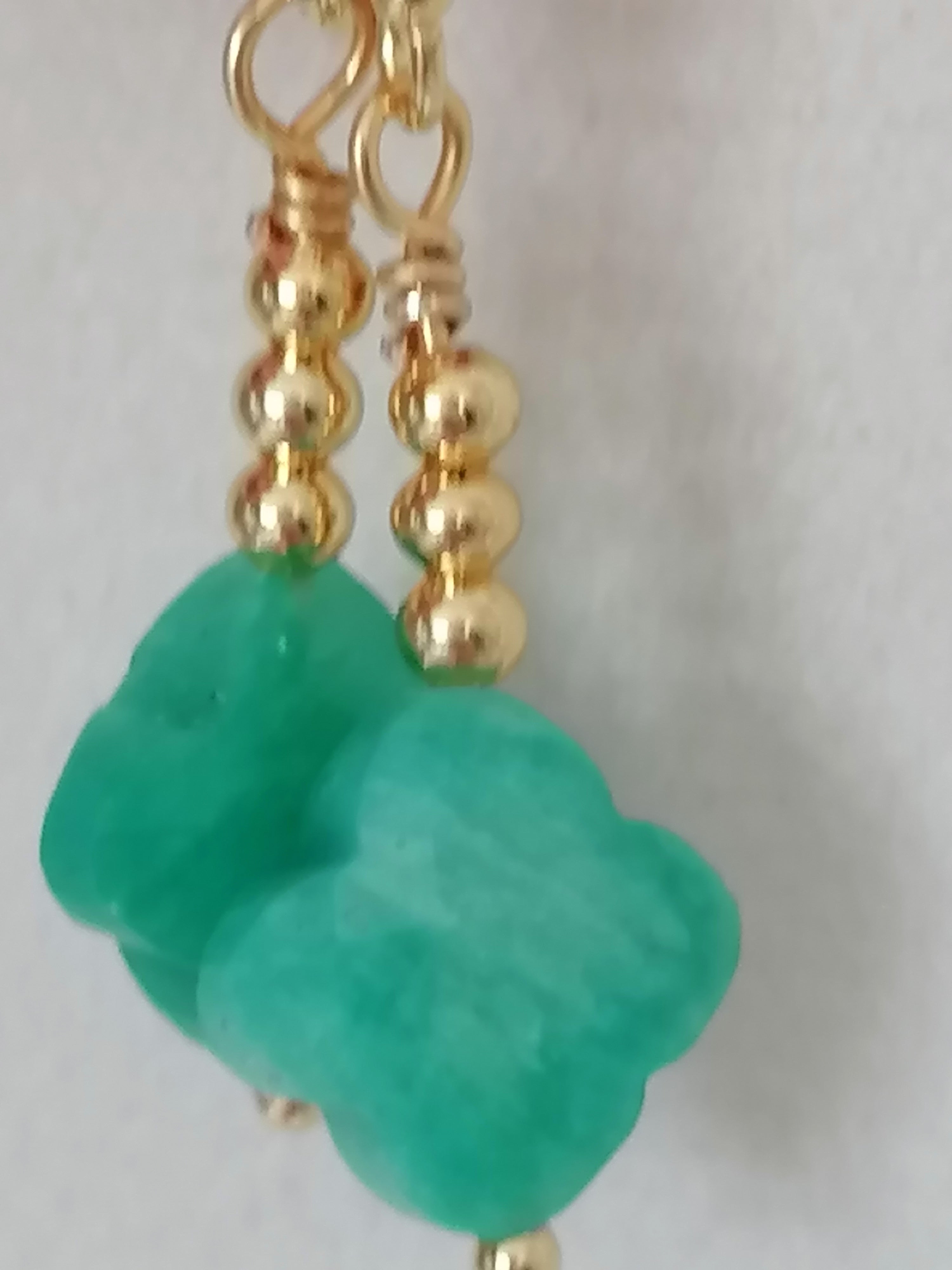 Russian Amazonite Quatrefoil Drop Earrings | 24ct Gold Vermeil
