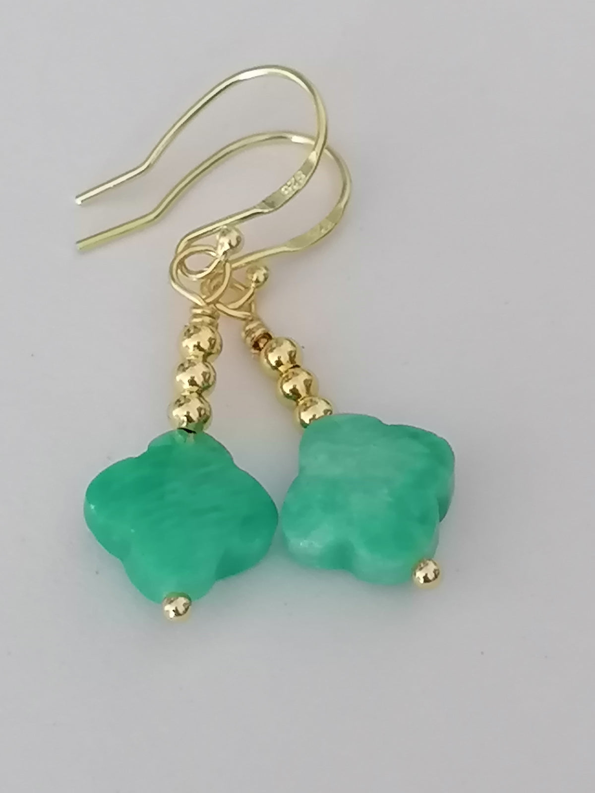 Russian Amazonite Quatrefoil Drop Earrings | 24ct Gold Vermeil