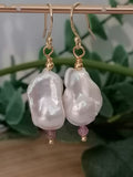 Baroque Flame ball Pearl & Amethyst Drop Earrings | 24ct Gold Vermeil