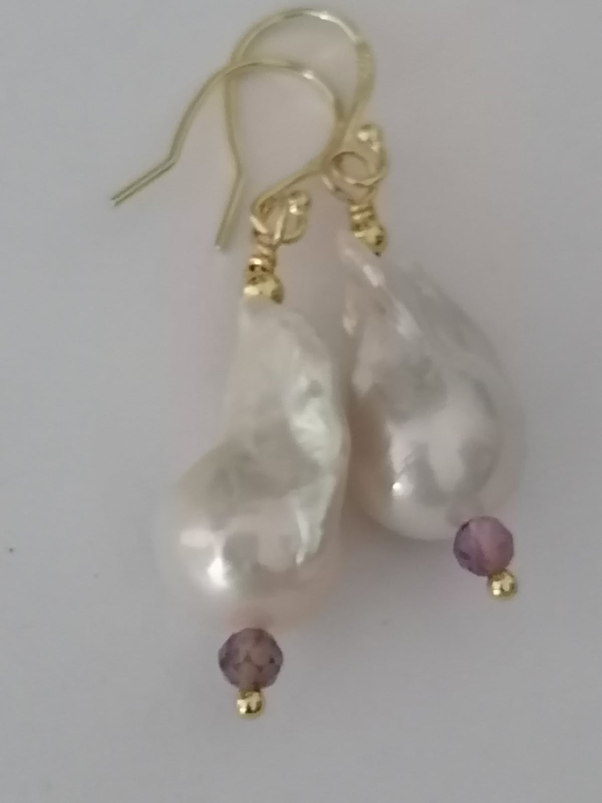 Baroque Flame ball Pearl & Amethyst Drop Earrings | 24ct Gold Vermeil