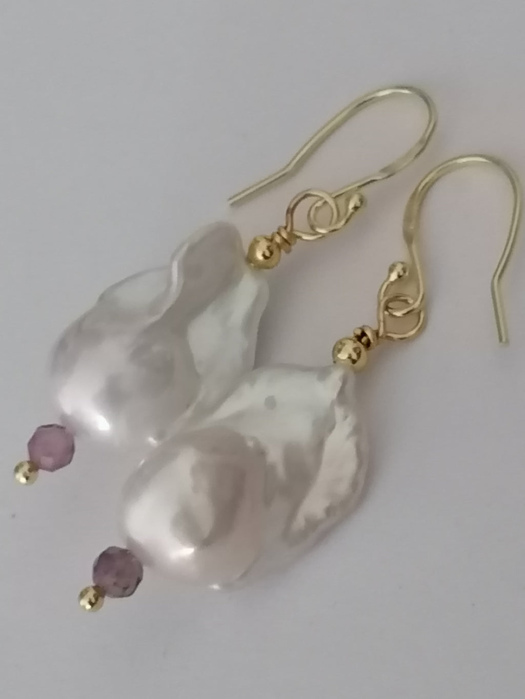 Baroque Flame ball Pearl & Amethyst Drop Earrings | 24ct Gold Vermeil