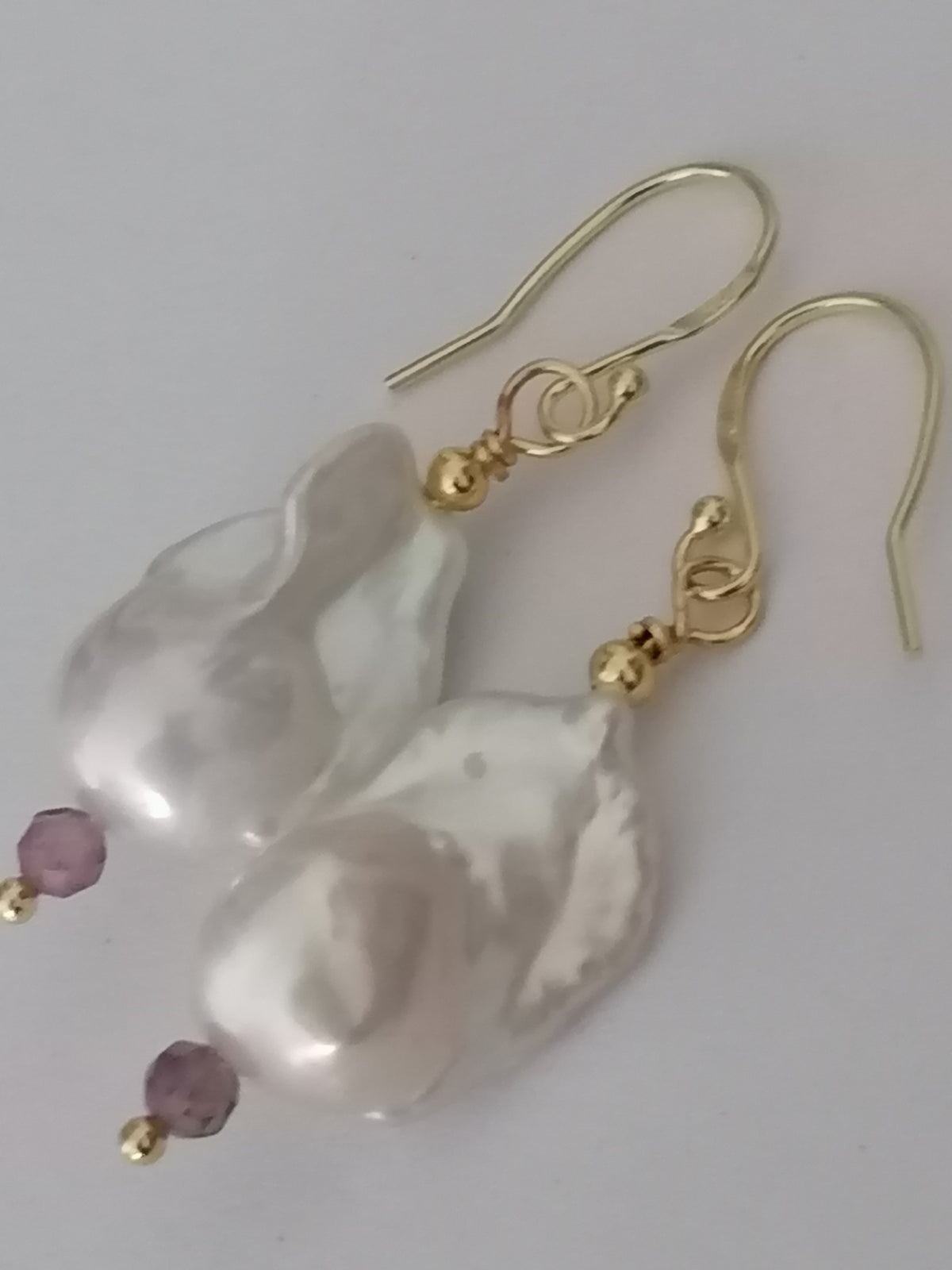 Baroque Flame ball Pearl & Amethyst Drop Earrings | 24ct Gold Vermeil