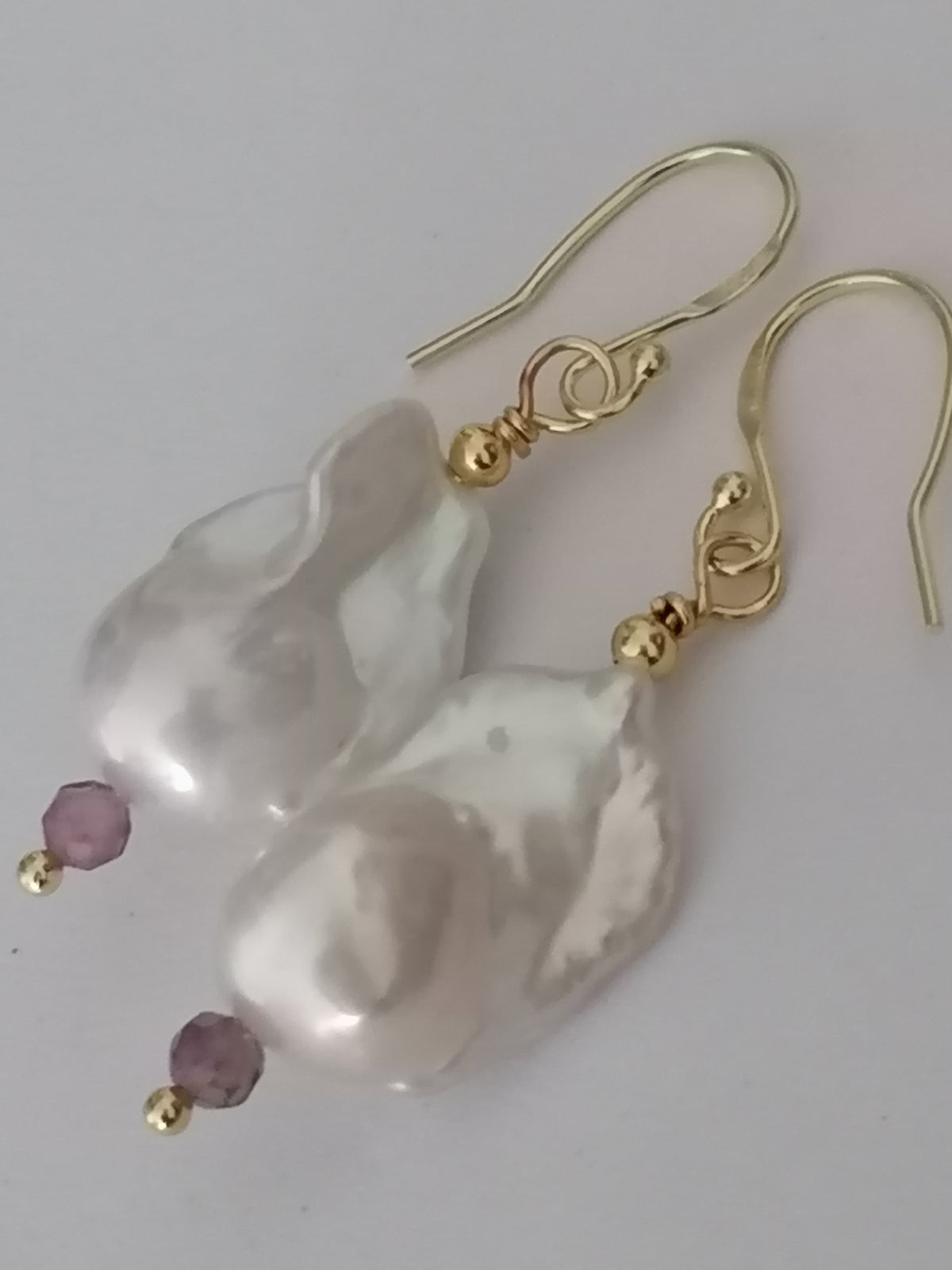 Baroque Flame ball Pearl & Amethyst Drop Earrings | 24ct Gold Vermeil
