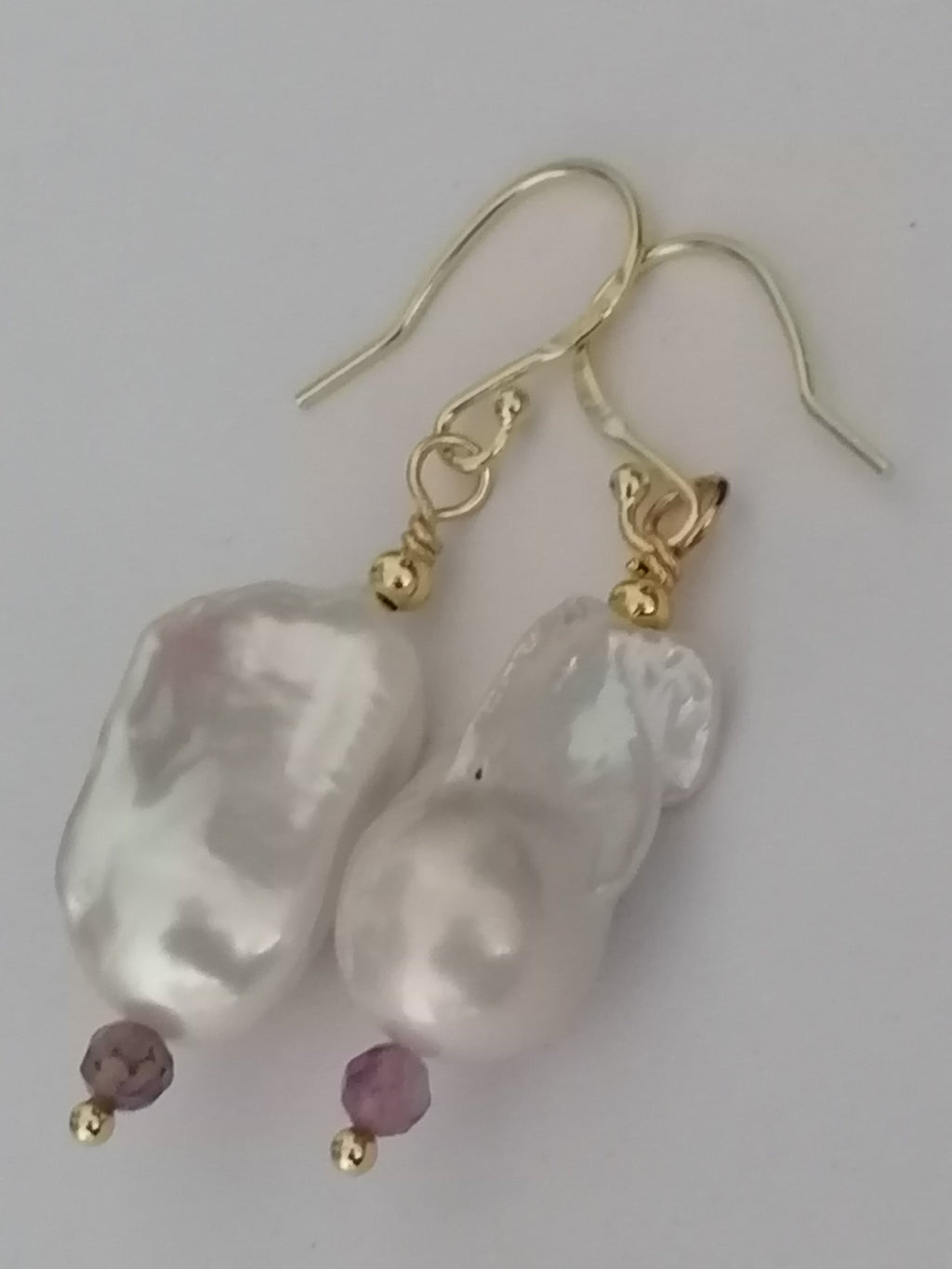 Baroque Flame ball Pearl & Amethyst Drop Earrings | 24ct Gold Vermeil