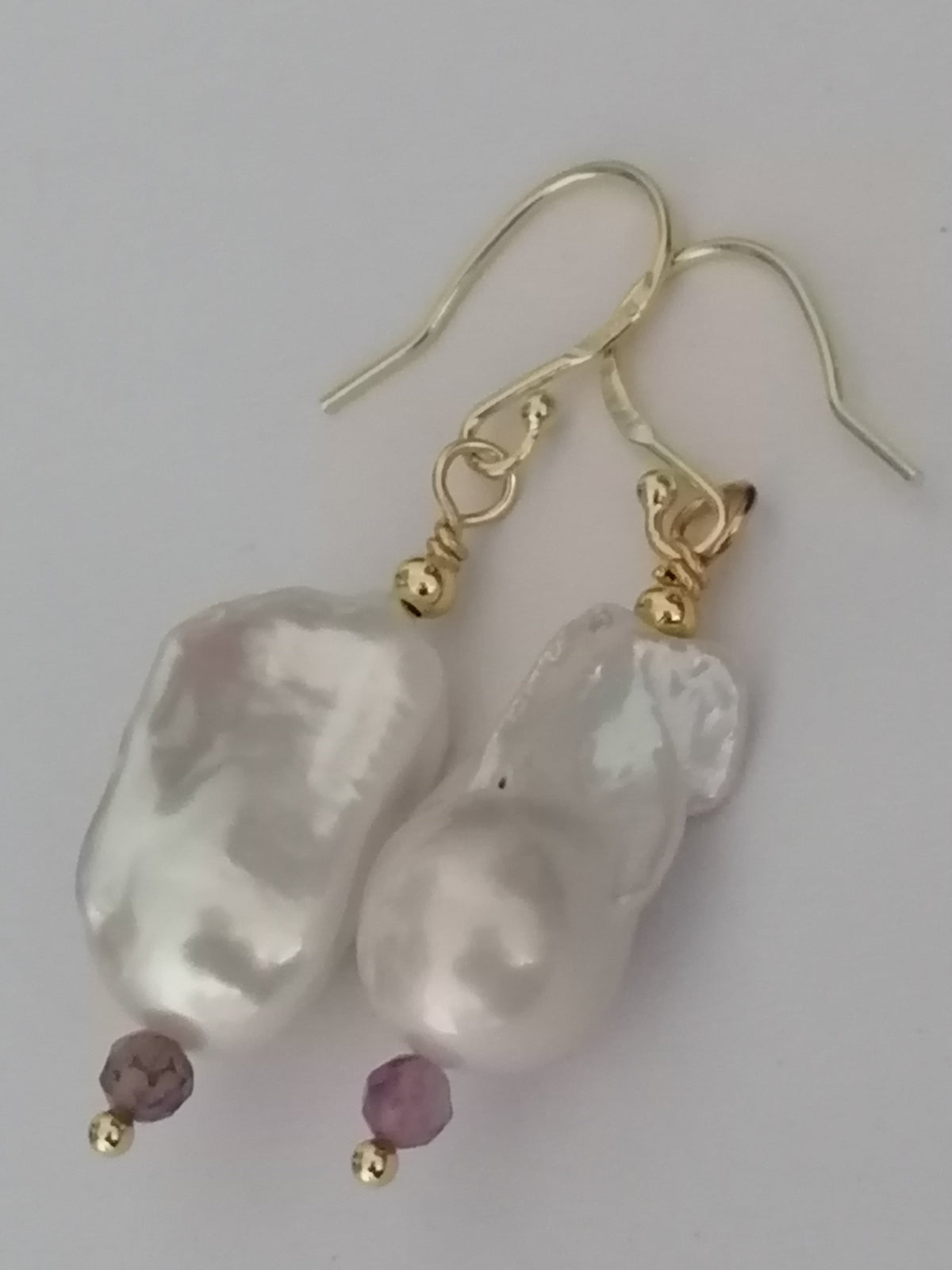 Baroque Flame ball Pearl & Amethyst Drop Earrings | 24ct Gold Vermeil