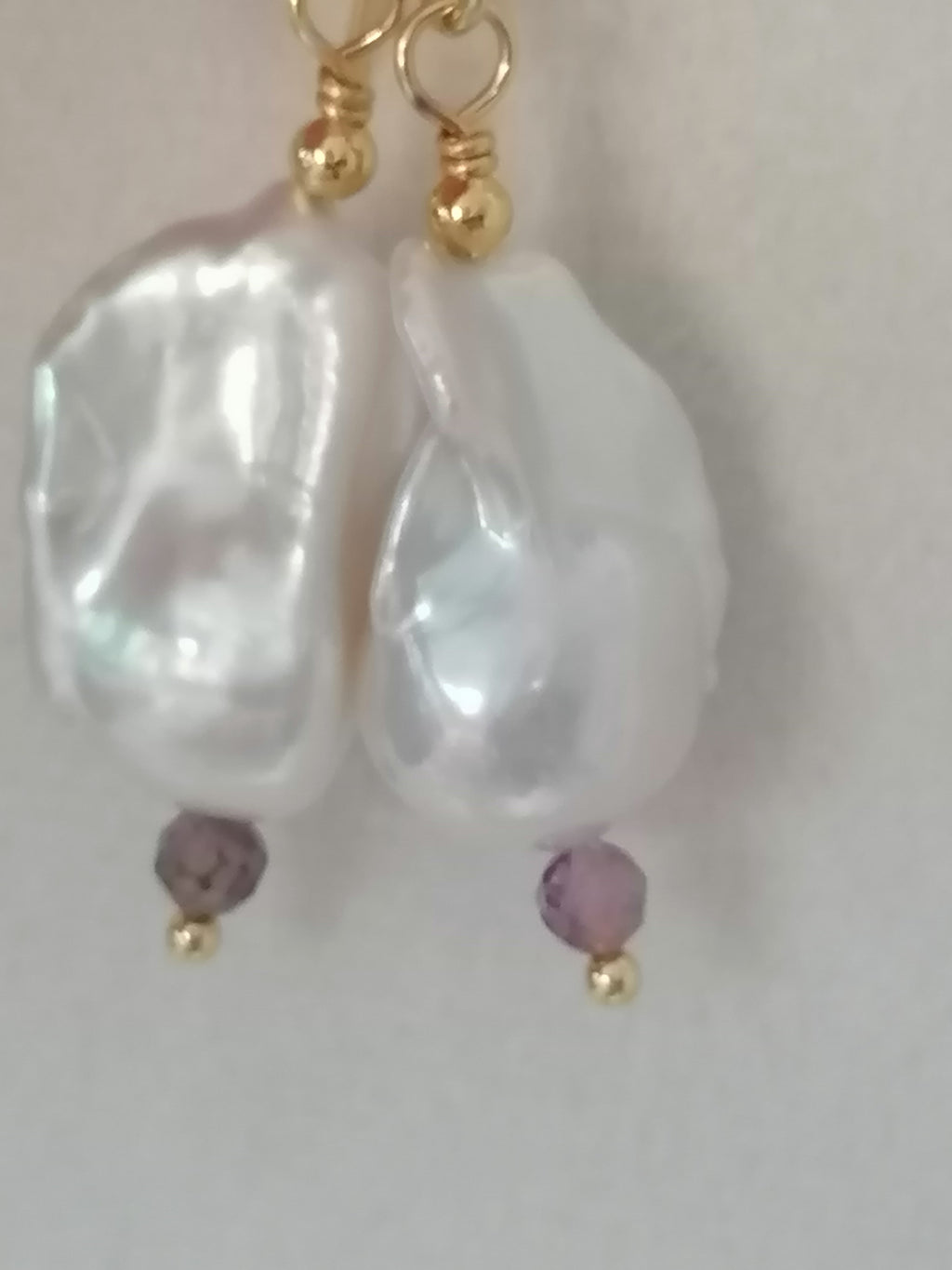 Baroque Flame ball Pearl & Amethyst Drop Earrings | 24ct Gold Vermeil