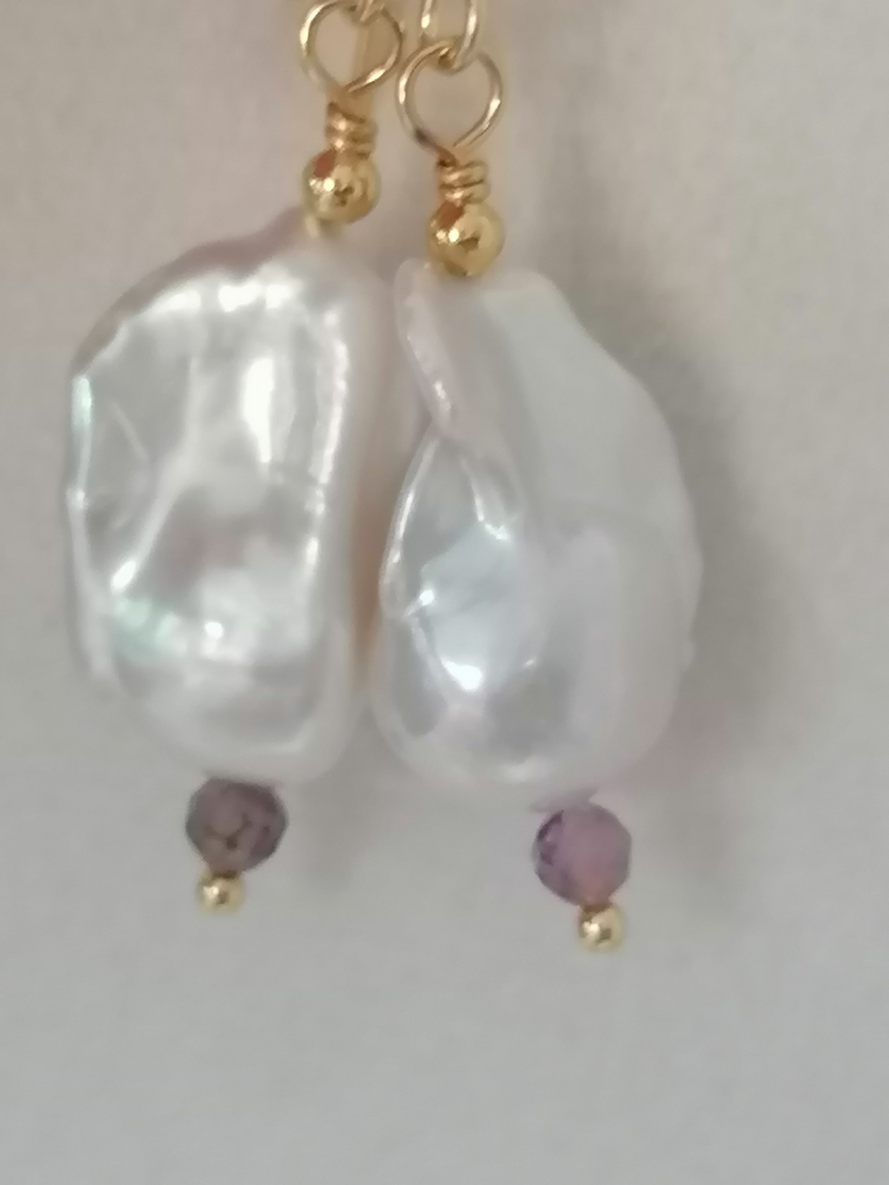 Baroque Flame ball Pearl & Amethyst Drop Earrings | 24ct Gold Vermeil