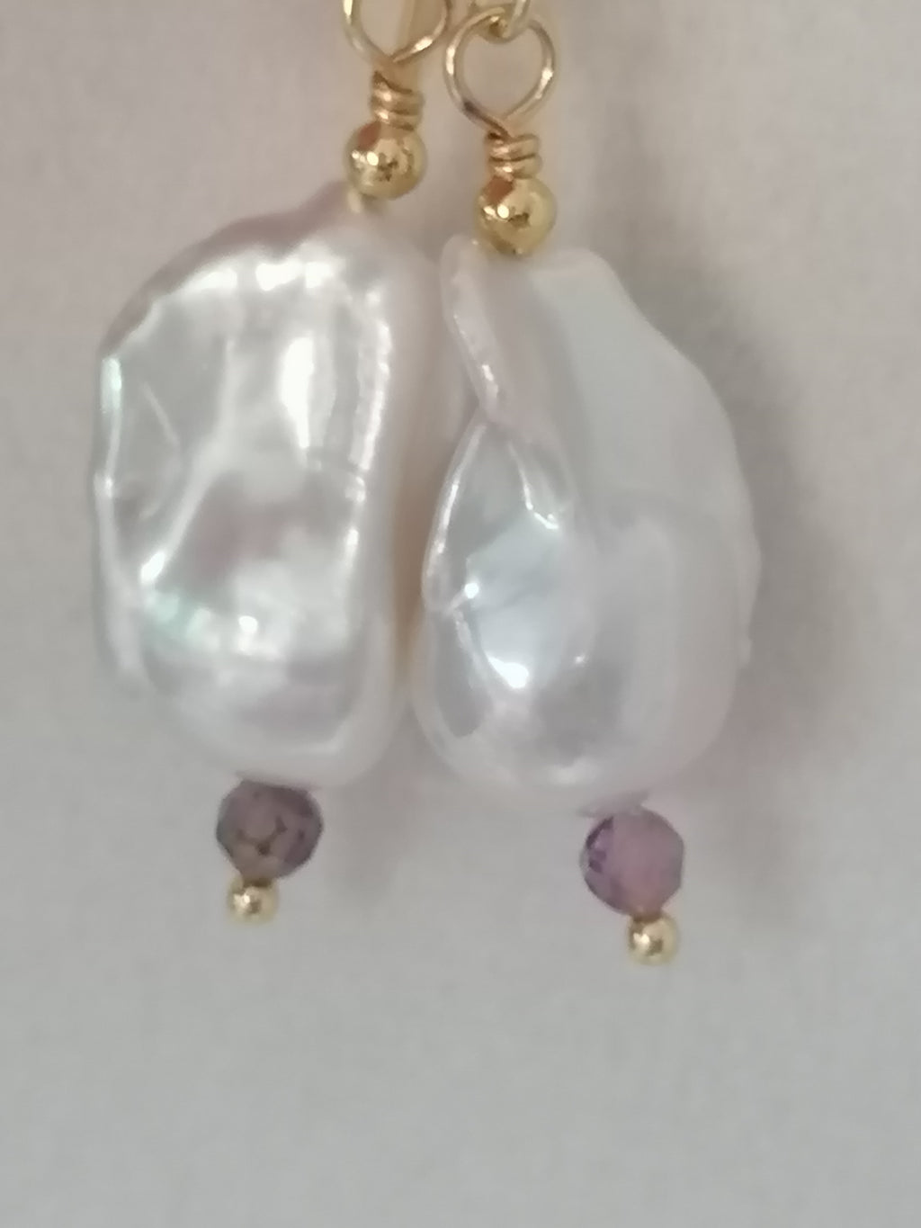Baroque Flame ball Pearl & Amethyst Drop Earrings | 24ct Gold Vermeil