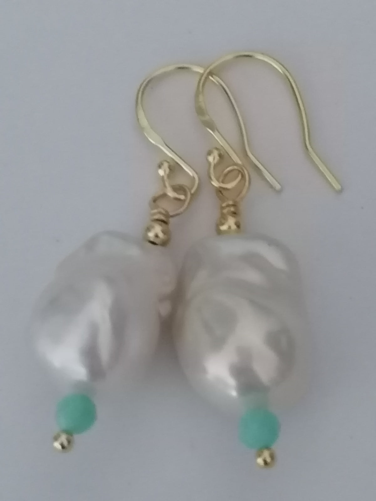 Baroque Flame ball Pearl & Amazonite Drop Earrings | 24ct Gold Vermeil