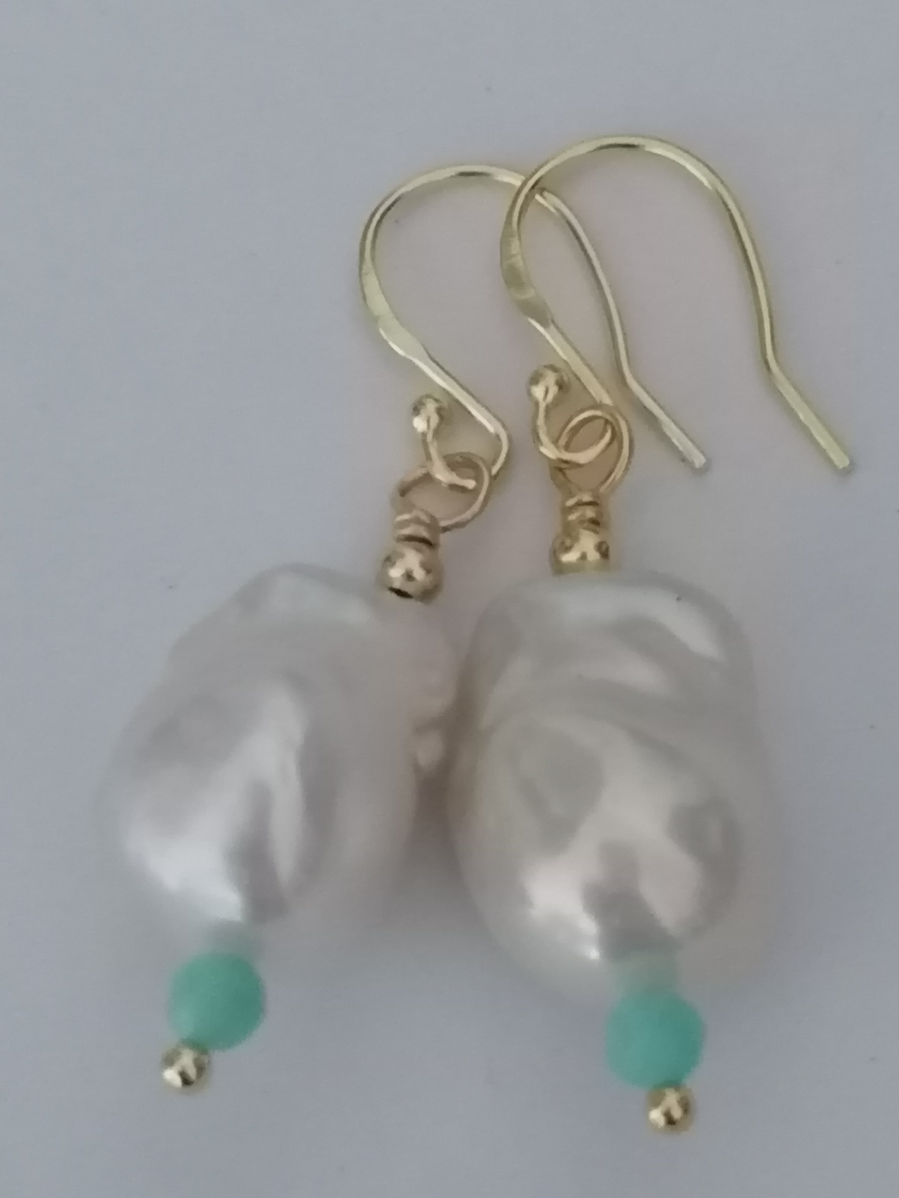 Baroque Flame ball Pearl & Amazonite Drop Earrings | 24ct Gold Vermeil