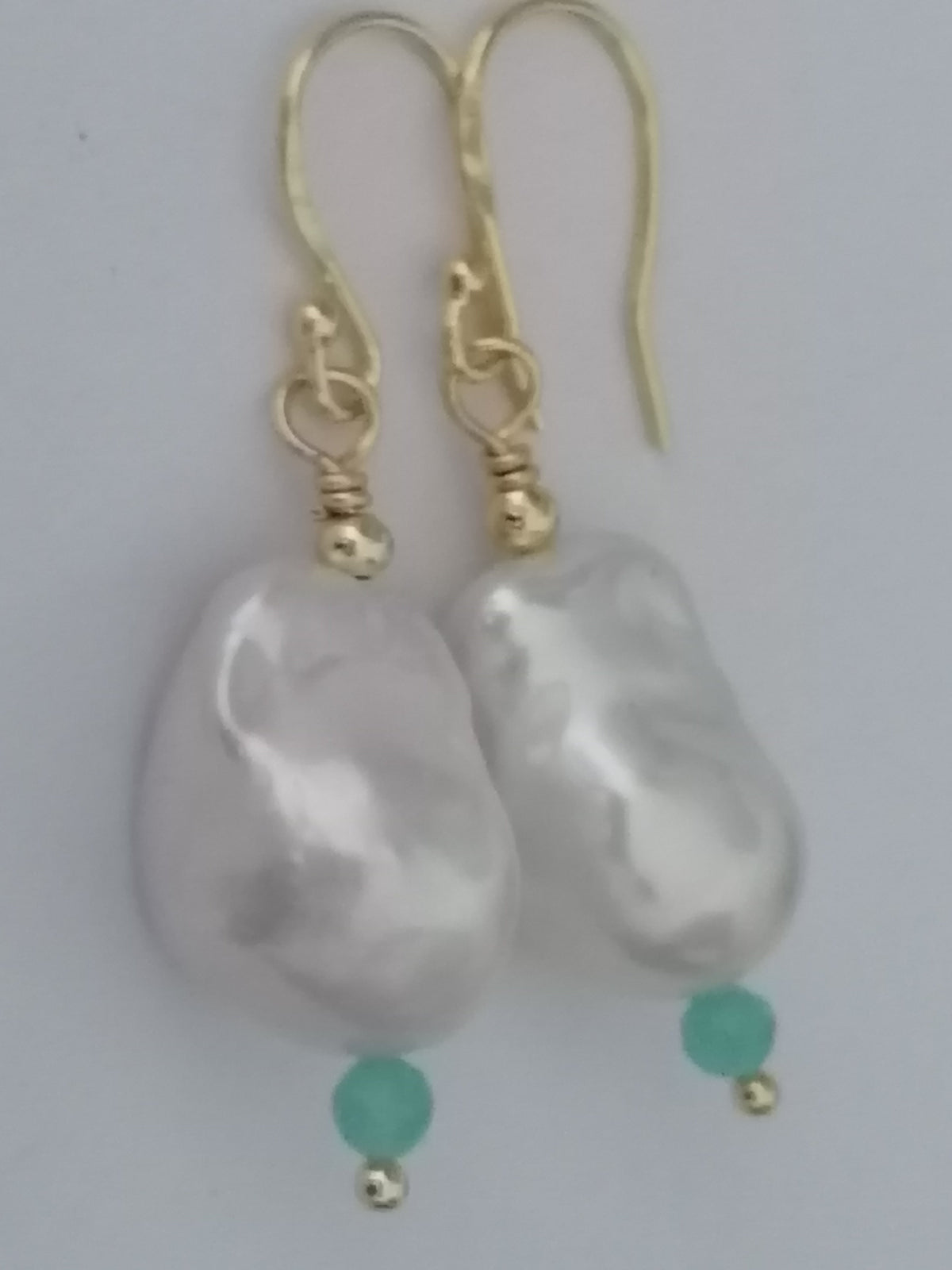 Baroque Flame ball Pearl & Amazonite Drop Earrings | 24ct Gold Vermeil