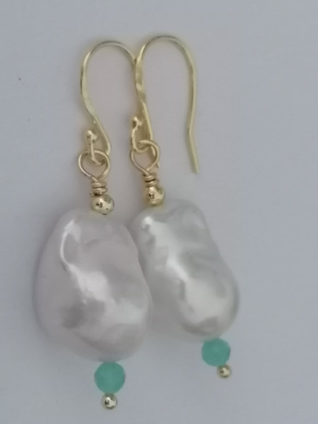 Baroque Flame ball Pearl & Amazonite Drop Earrings | 24ct Gold Vermeil