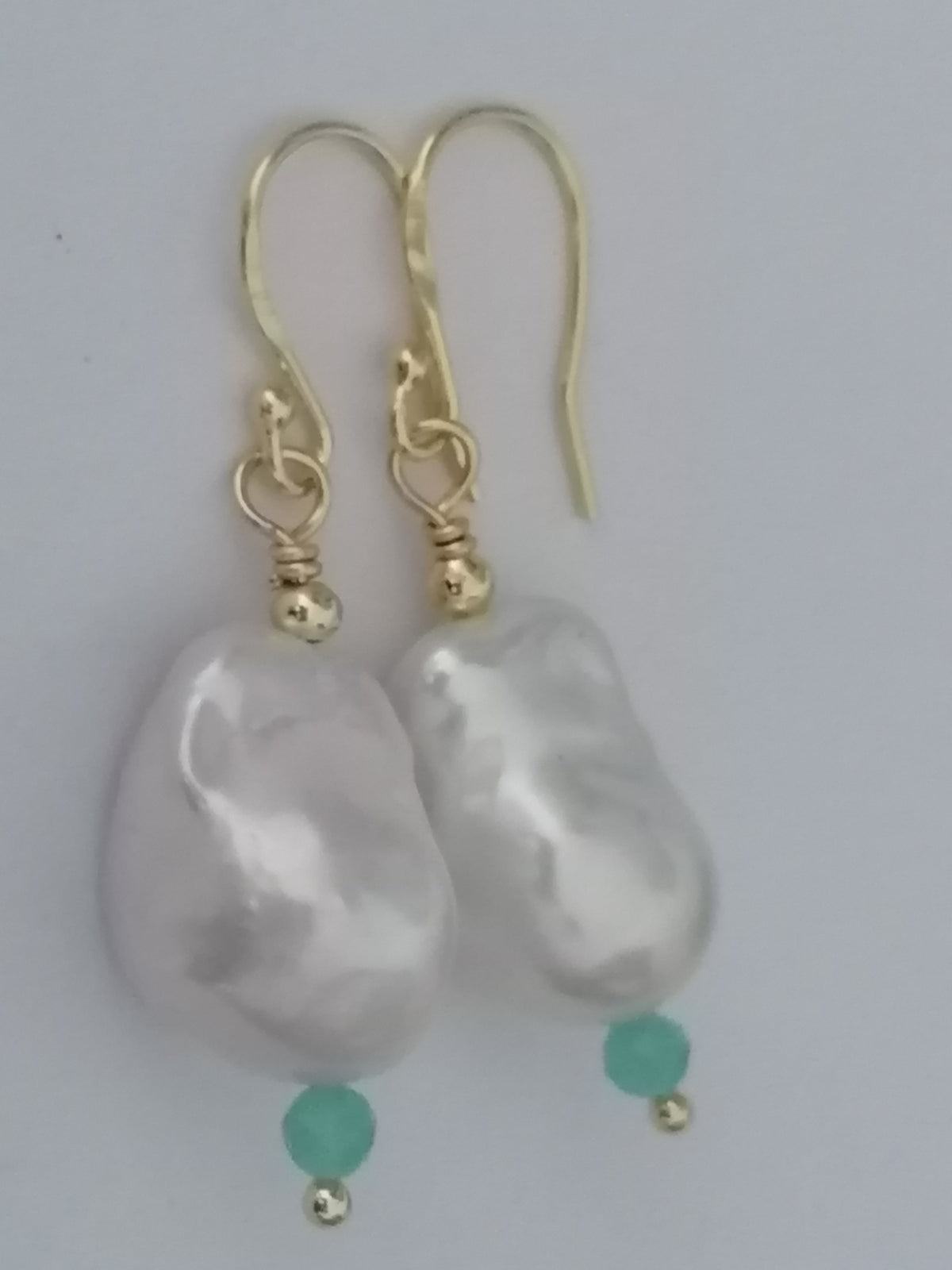 Baroque Flame ball Pearl & Amazonite Drop Earrings | 24ct Gold Vermeil