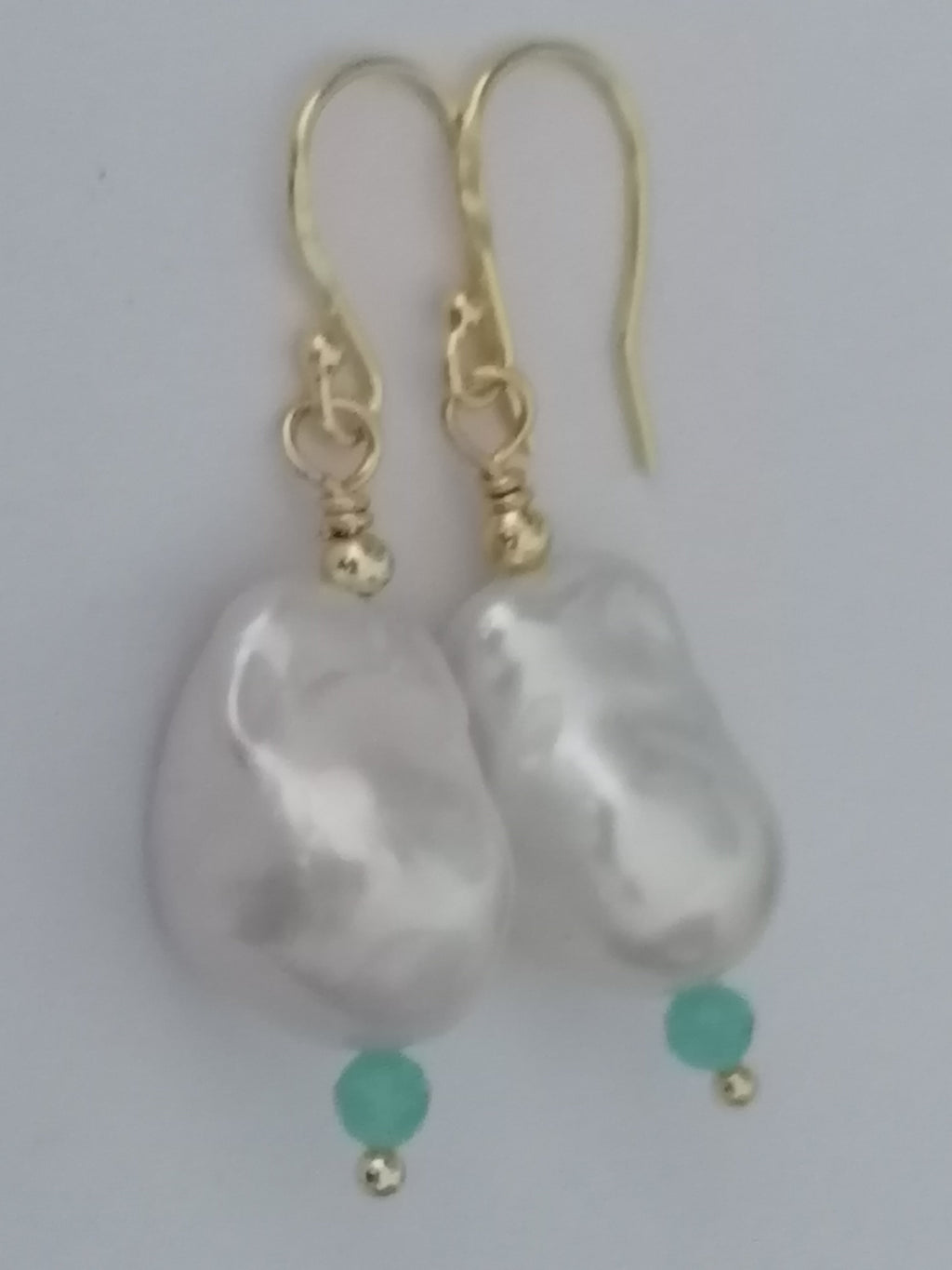 Baroque Flame ball Pearl & Amazonite Drop Earrings | 24ct Gold Vermeil