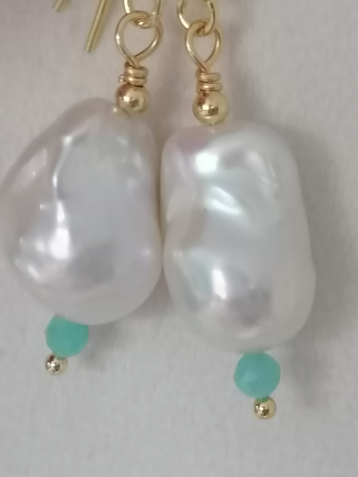 Baroque Flame ball Pearl & Amazonite Drop Earrings | 24ct Gold Vermeil