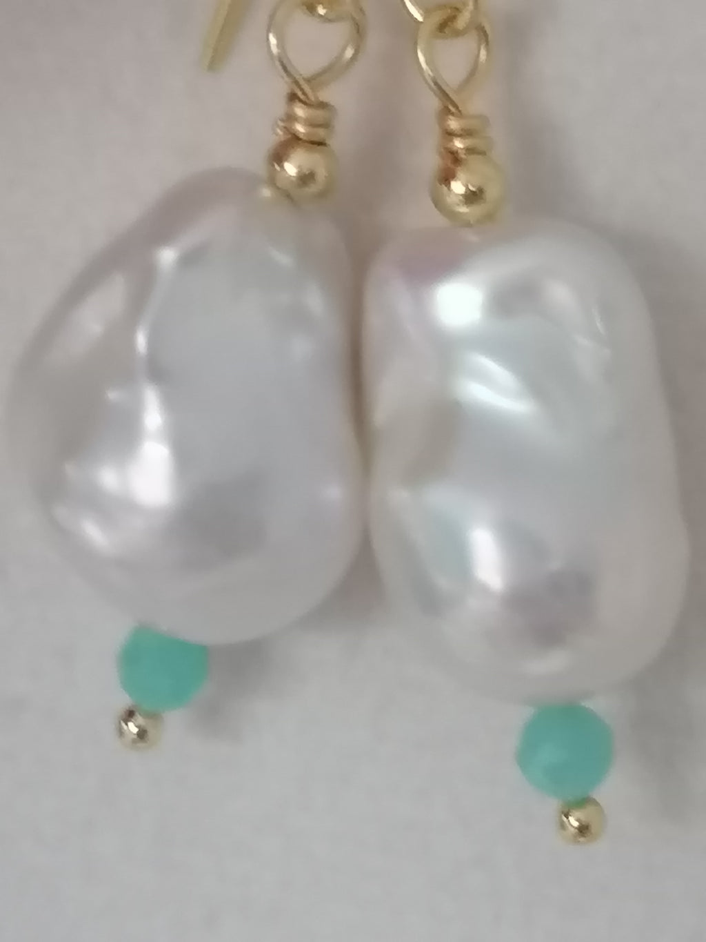 Baroque Flame ball Pearl & Amazonite Drop Earrings | 24ct Gold Vermeil