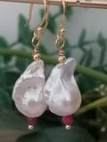 Baroque Flame ball Pearl & Ruby Drop Earrings | 24ct Gold Vermeil