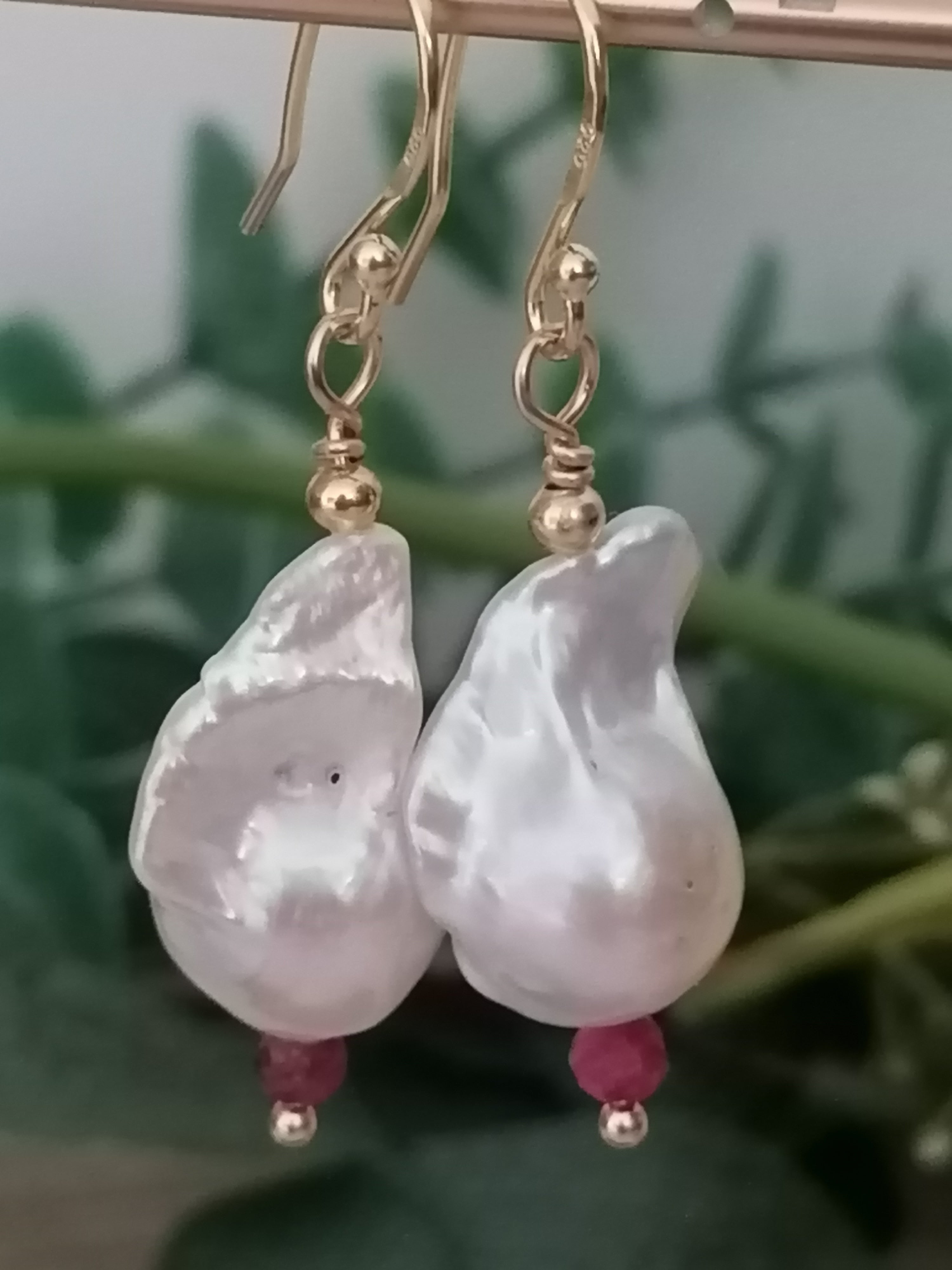 Baroque Flame ball Pearl & Ruby Drop Earrings | 24ct Gold Vermeil