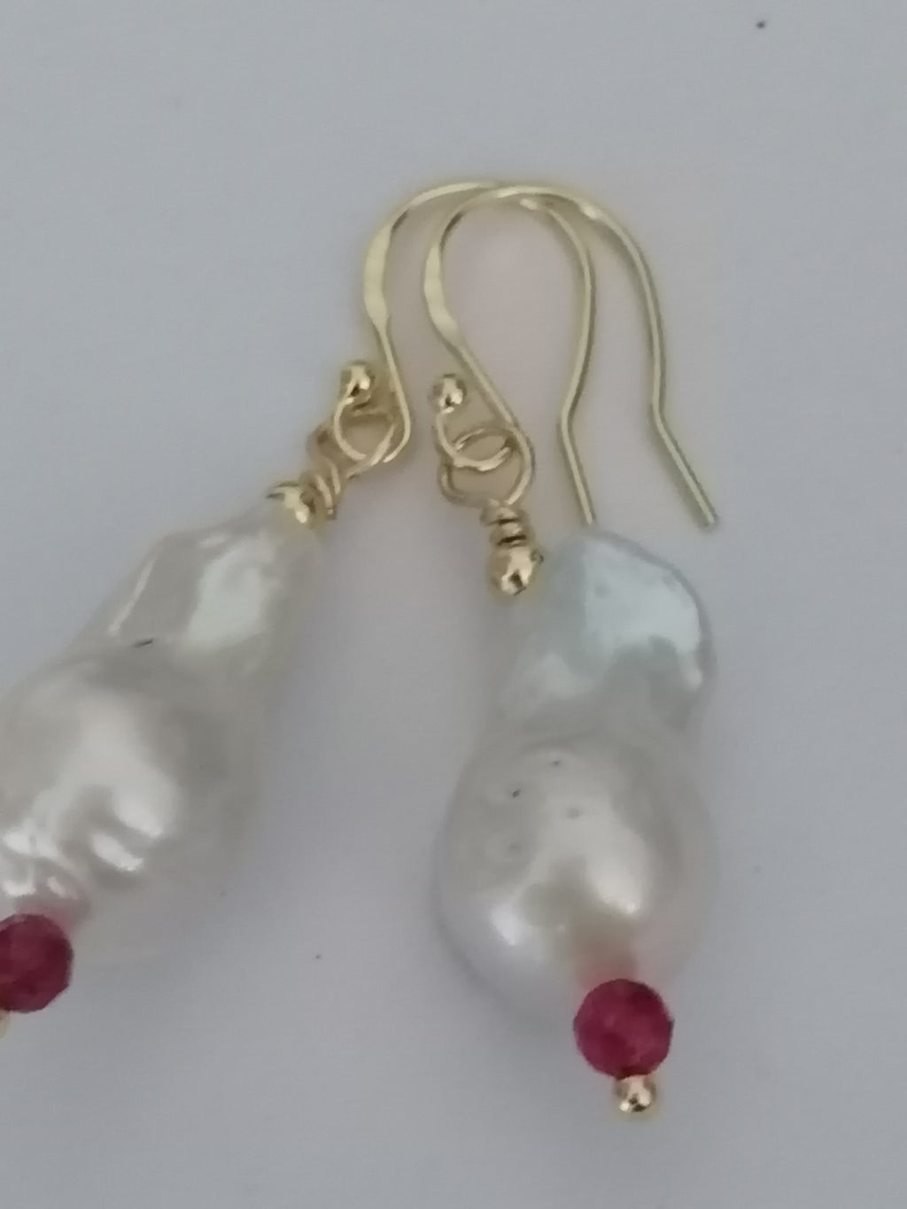 Baroque Flame ball Pearl & Ruby Drop Earrings | 24ct Gold Vermeil