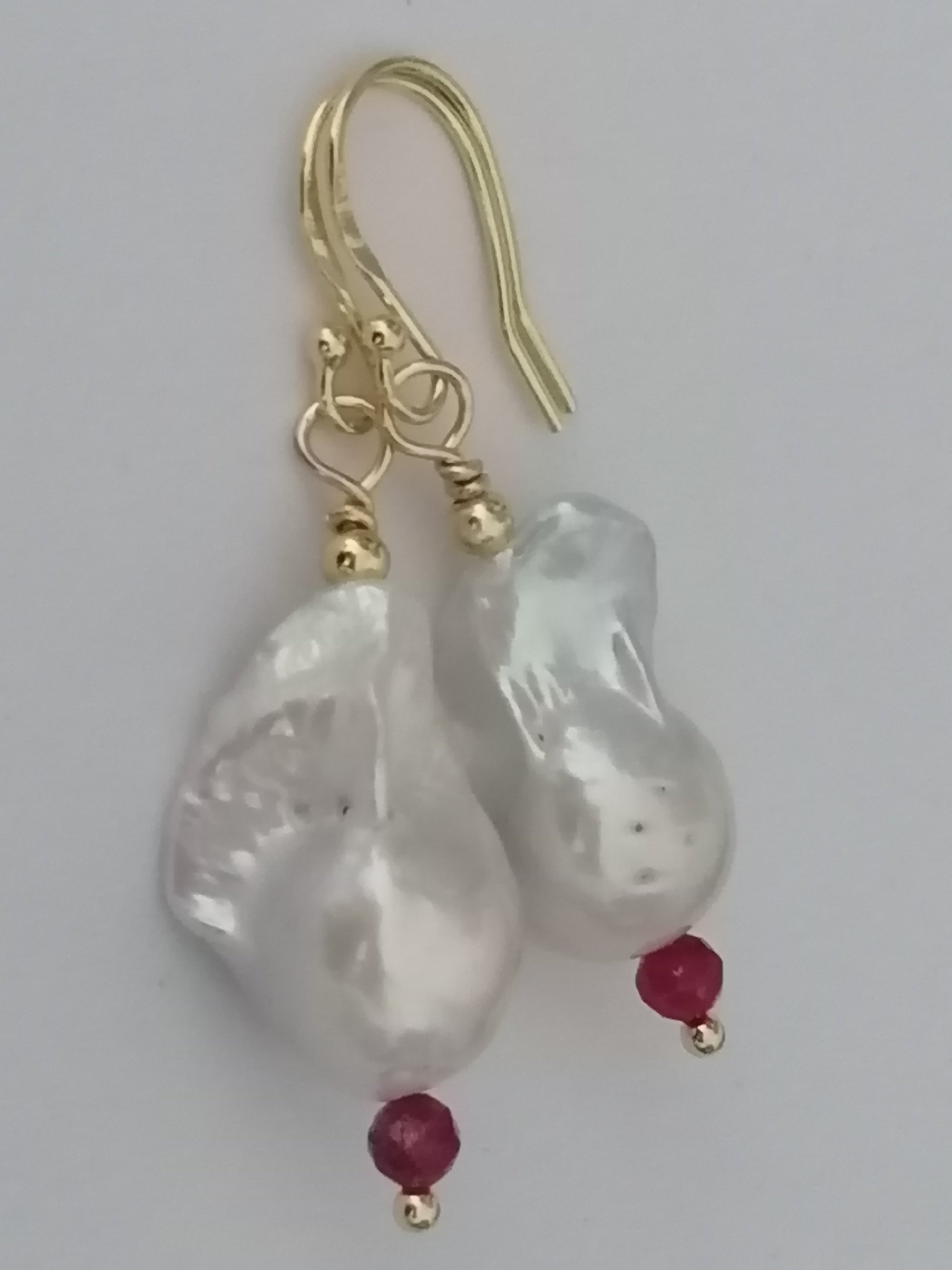 Baroque Flame ball Pearl & Ruby Drop Earrings | 24ct Gold Vermeil