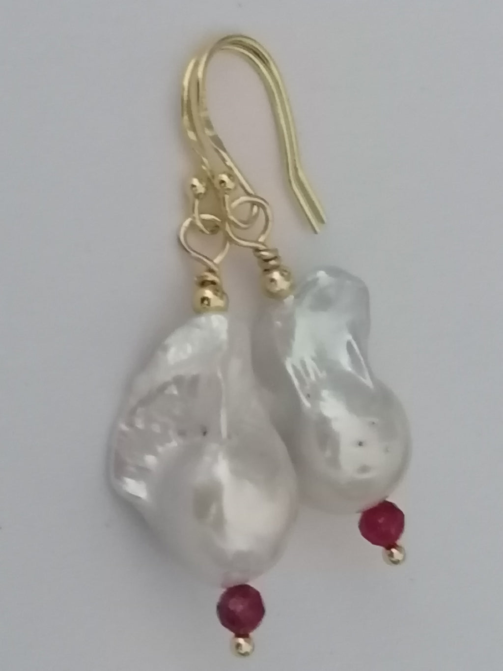 Baroque Flame ball Pearl & Ruby Drop Earrings | 24ct Gold Vermeil