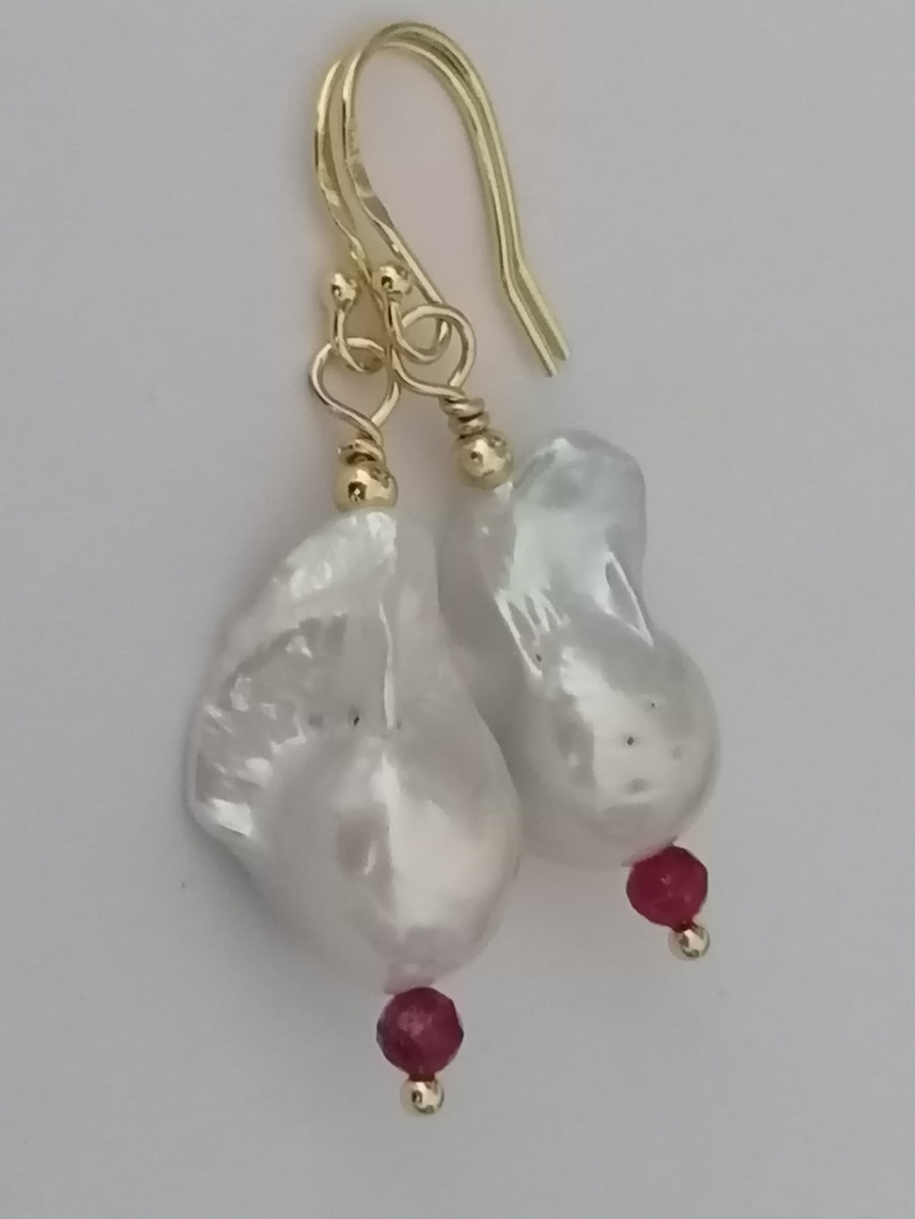 Baroque Flame ball Pearl & Ruby Drop Earrings | 24ct Gold Vermeil