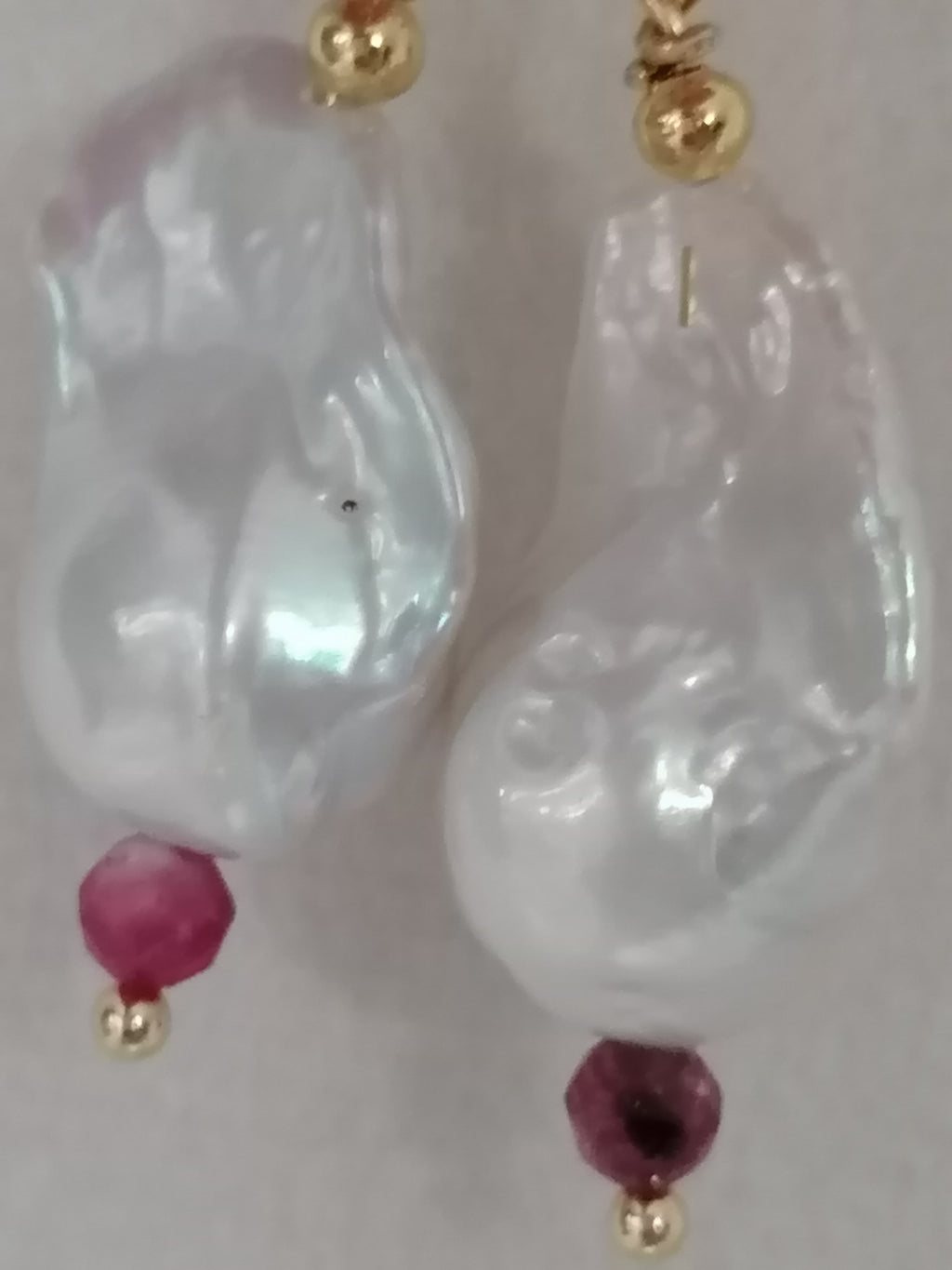 Baroque Flame ball Pearl & Ruby Drop Earrings | 24ct Gold Vermeil