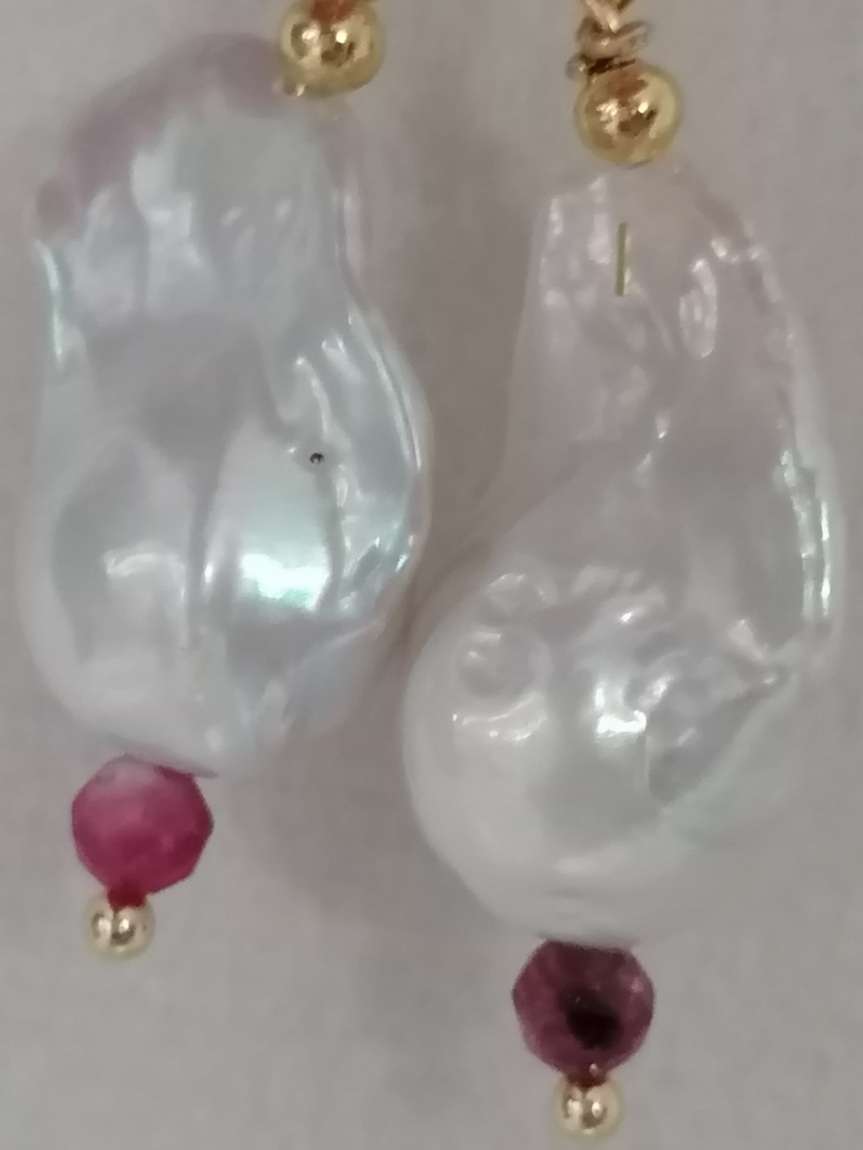 Baroque Flame ball Pearl & Ruby Drop Earrings | 24ct Gold Vermeil