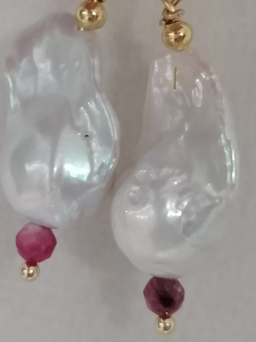 Baroque Flame ball Pearl & Ruby Drop Earrings | 24ct Gold Vermeil