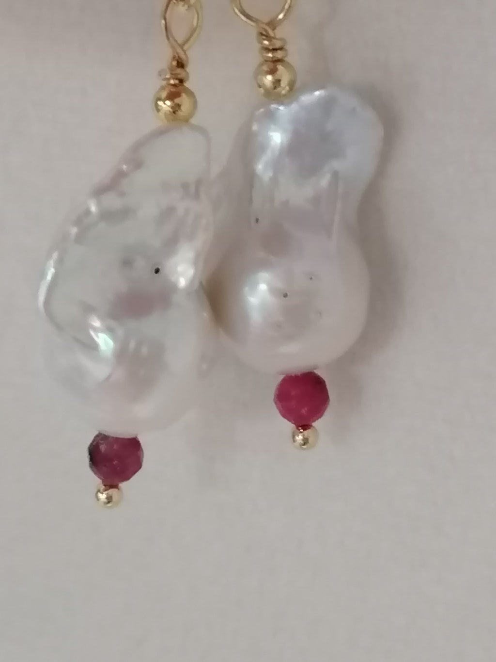Baroque Flame ball Pearl & Ruby Drop Earrings | 24ct Gold Vermeil