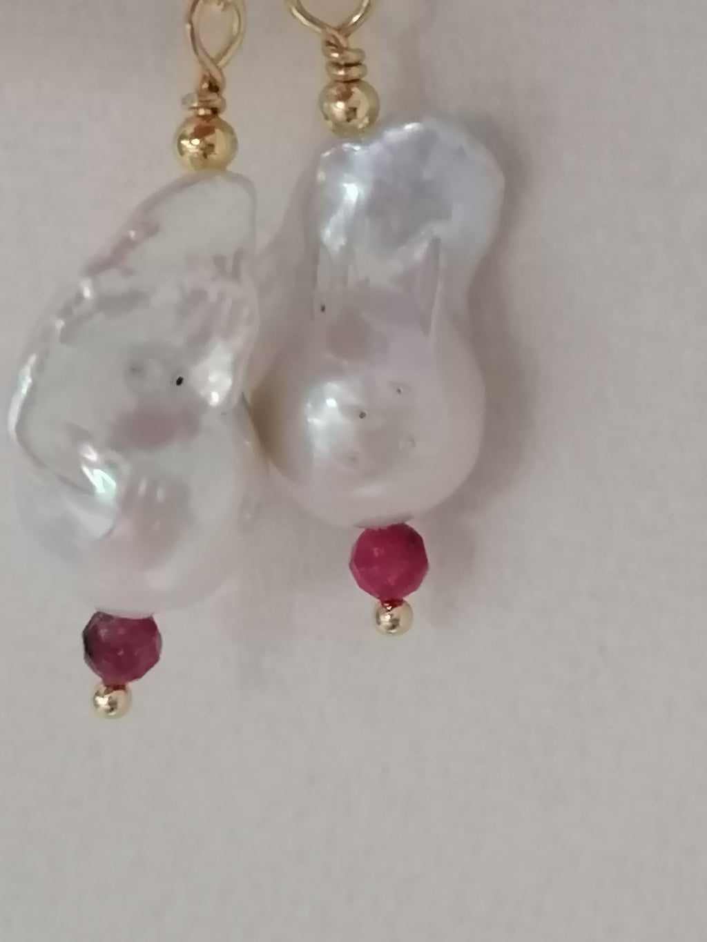 Baroque Flame ball Pearl & Ruby Drop Earrings | 24ct Gold Vermeil