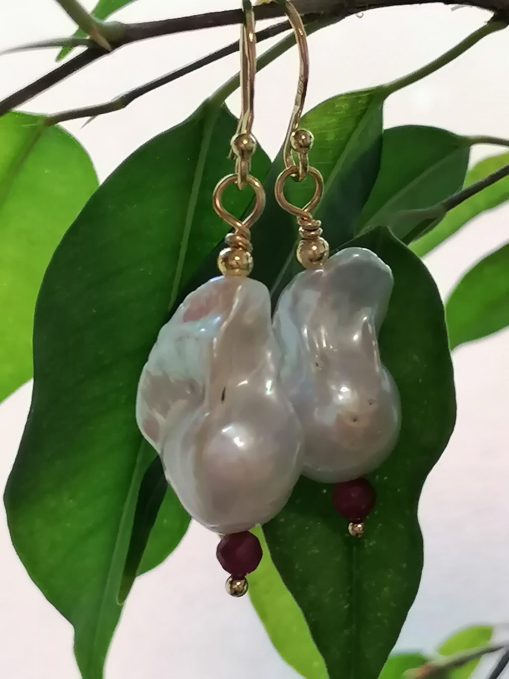 Baroque Flame ball Pearl & Ruby Drop Earrings | 24ct Gold Vermeil